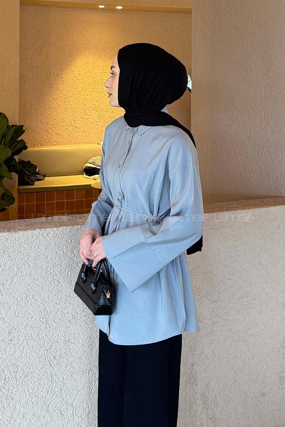 Gray Shirt Collar Long Arm Cupra Shirt