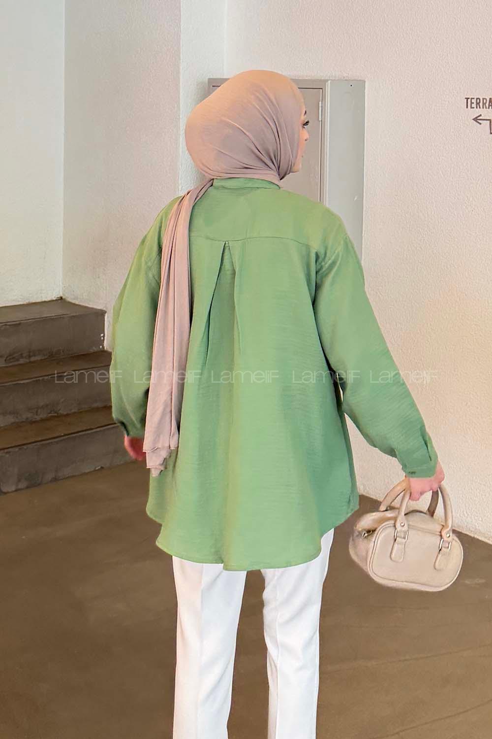 Lamelif Müslin Tesettür Gömlek  Çağla Yeşili