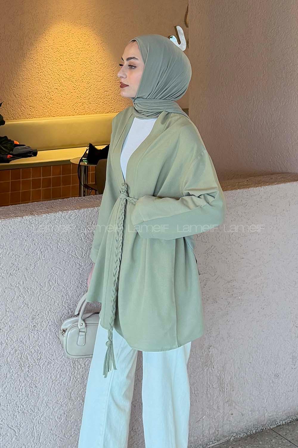 Plum Green Long Arm Linen Kimono