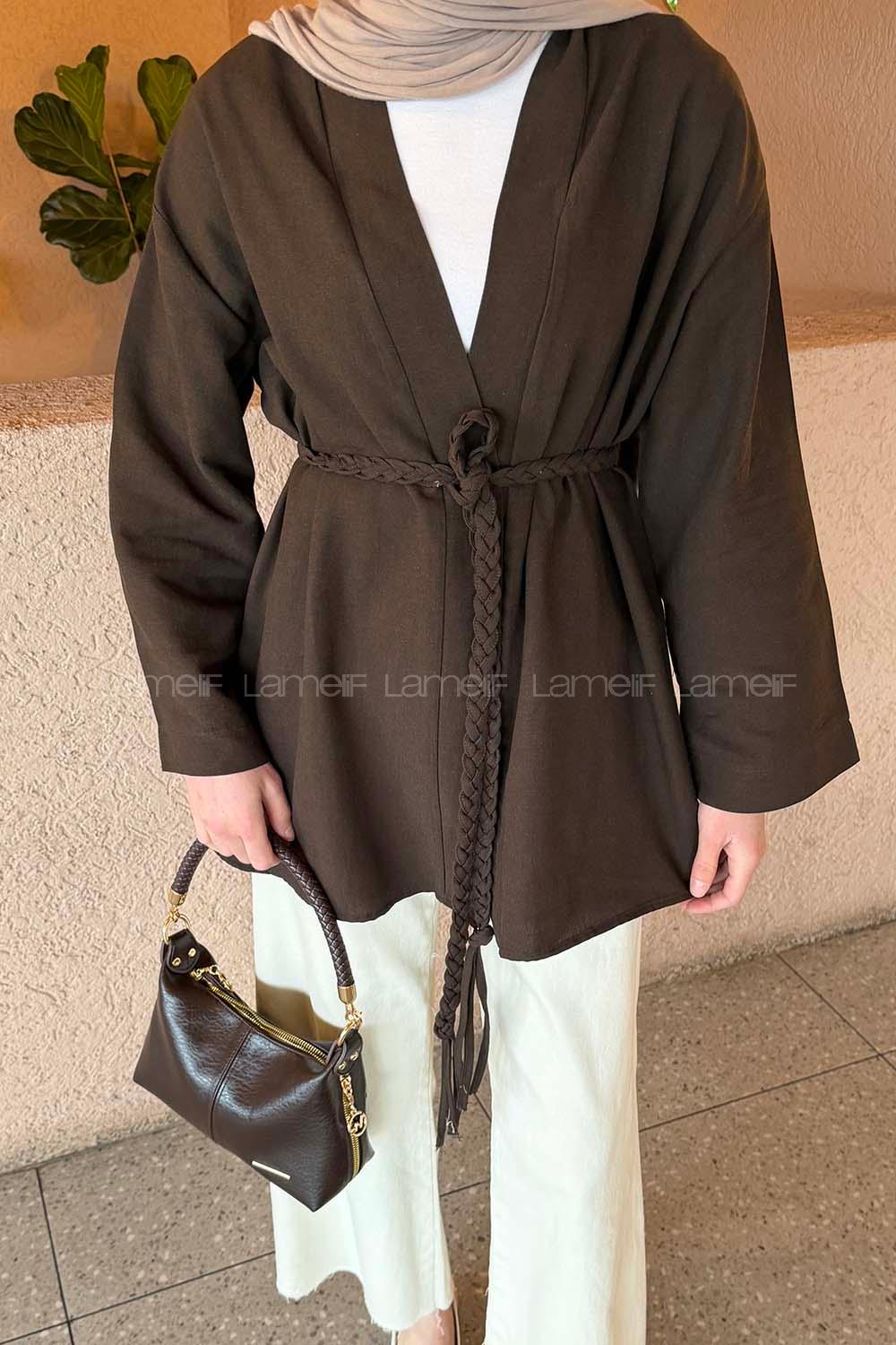 Dark Brown Long Arm Linen Kimono