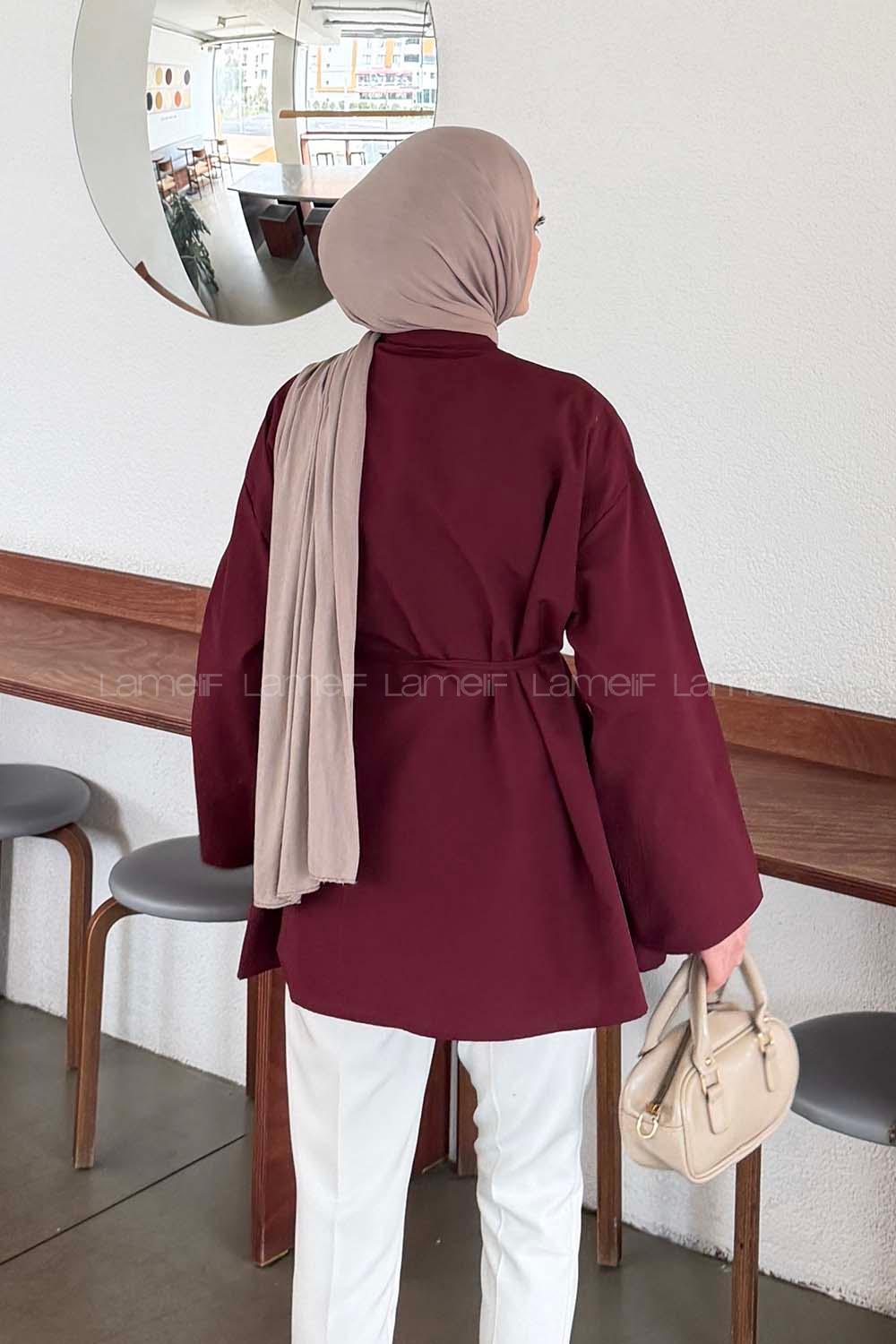 Lamelif Piliseli Geniş Kol Gömlek Bordo