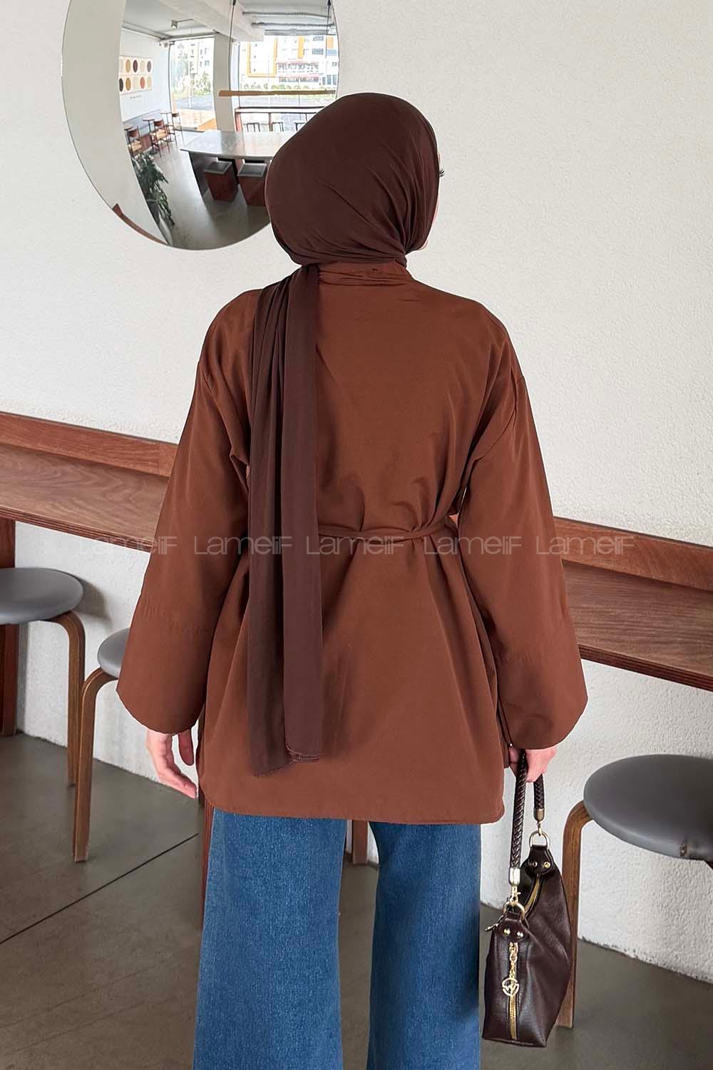 Lamelif Piliseli Geniş Kol Gömlek Kahverengi