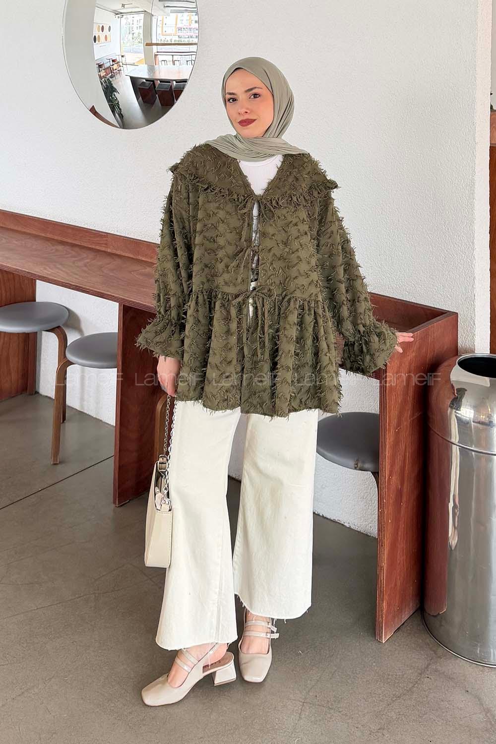 Lamelif Püskül Detaylı Bağlamalı Tunik Koyu Yeşil