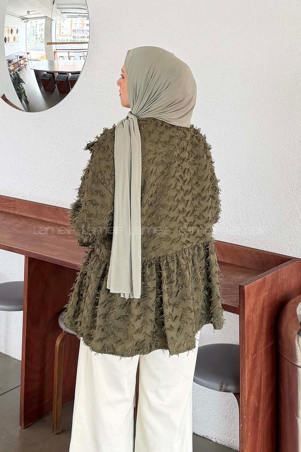 Lamelif Püskül Detaylı Bağlamalı Tunik Koyu Yeşil