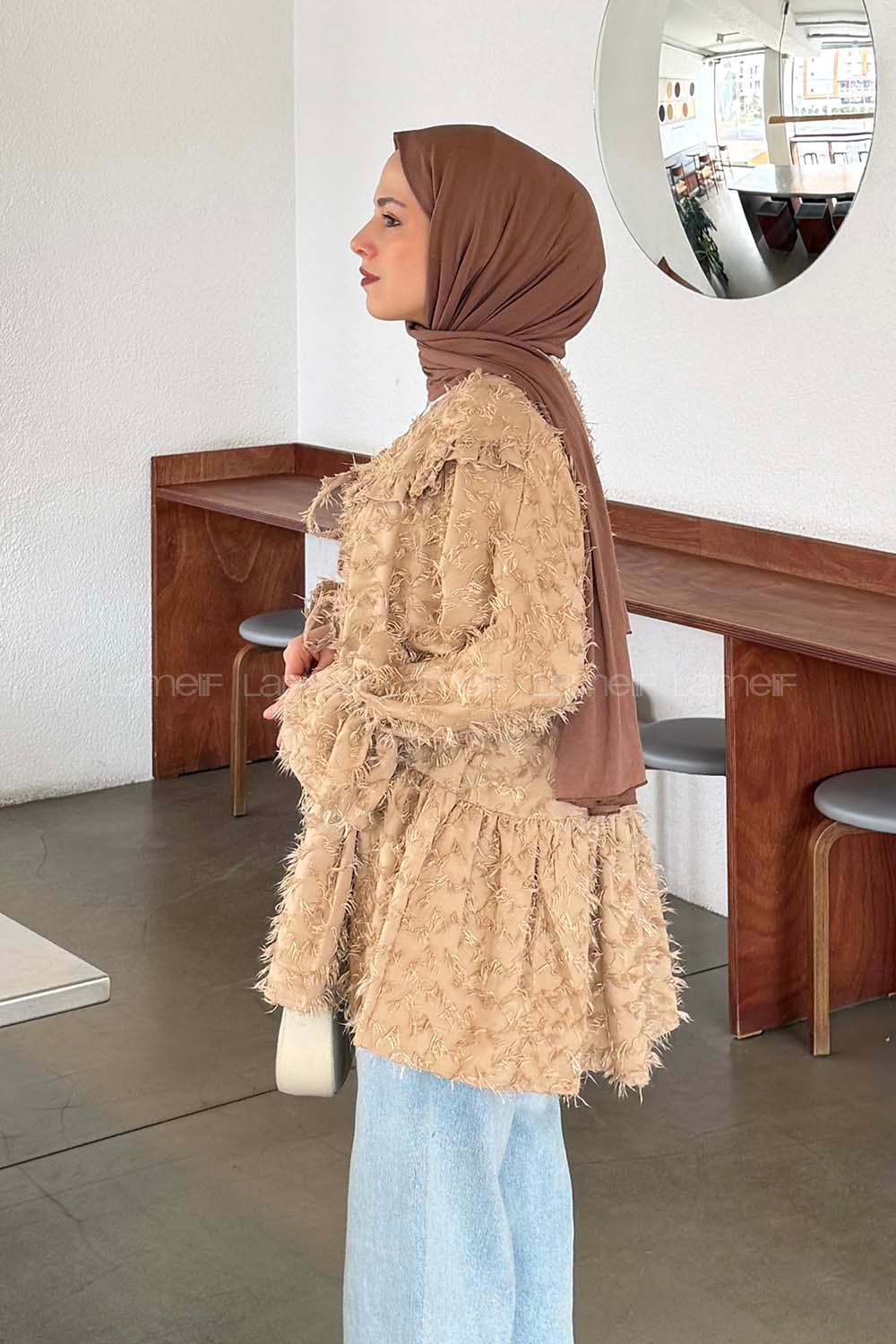 Lamelif Püskül Detaylı Bağlamalı Tunik Vizonrengi