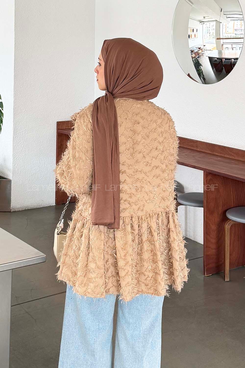 Lamelif Püskül Detaylı Bağlamalı Tunik Vizonrengi