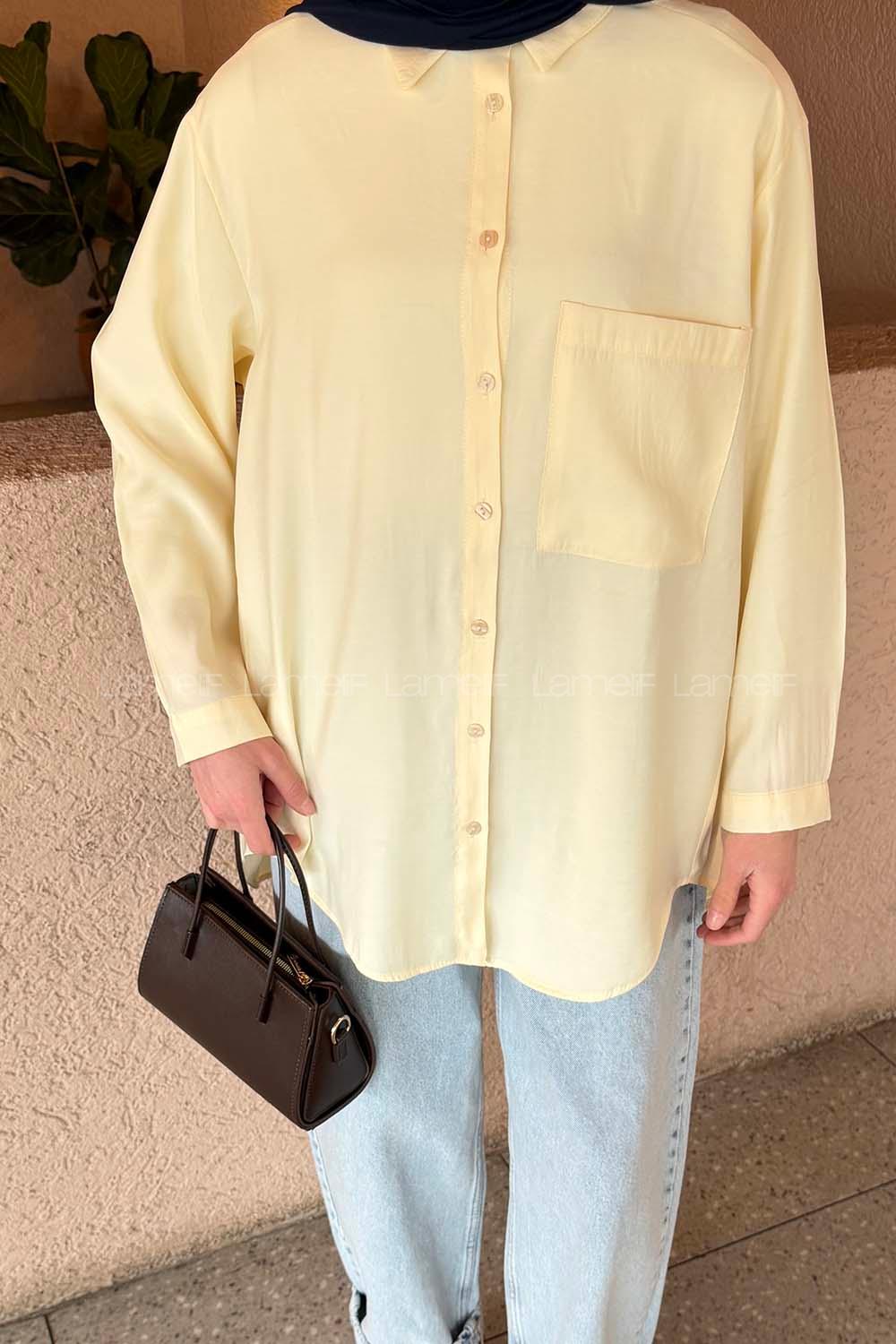 Yellow Shirt Collar Long Arm Poplin Fabric Shirt