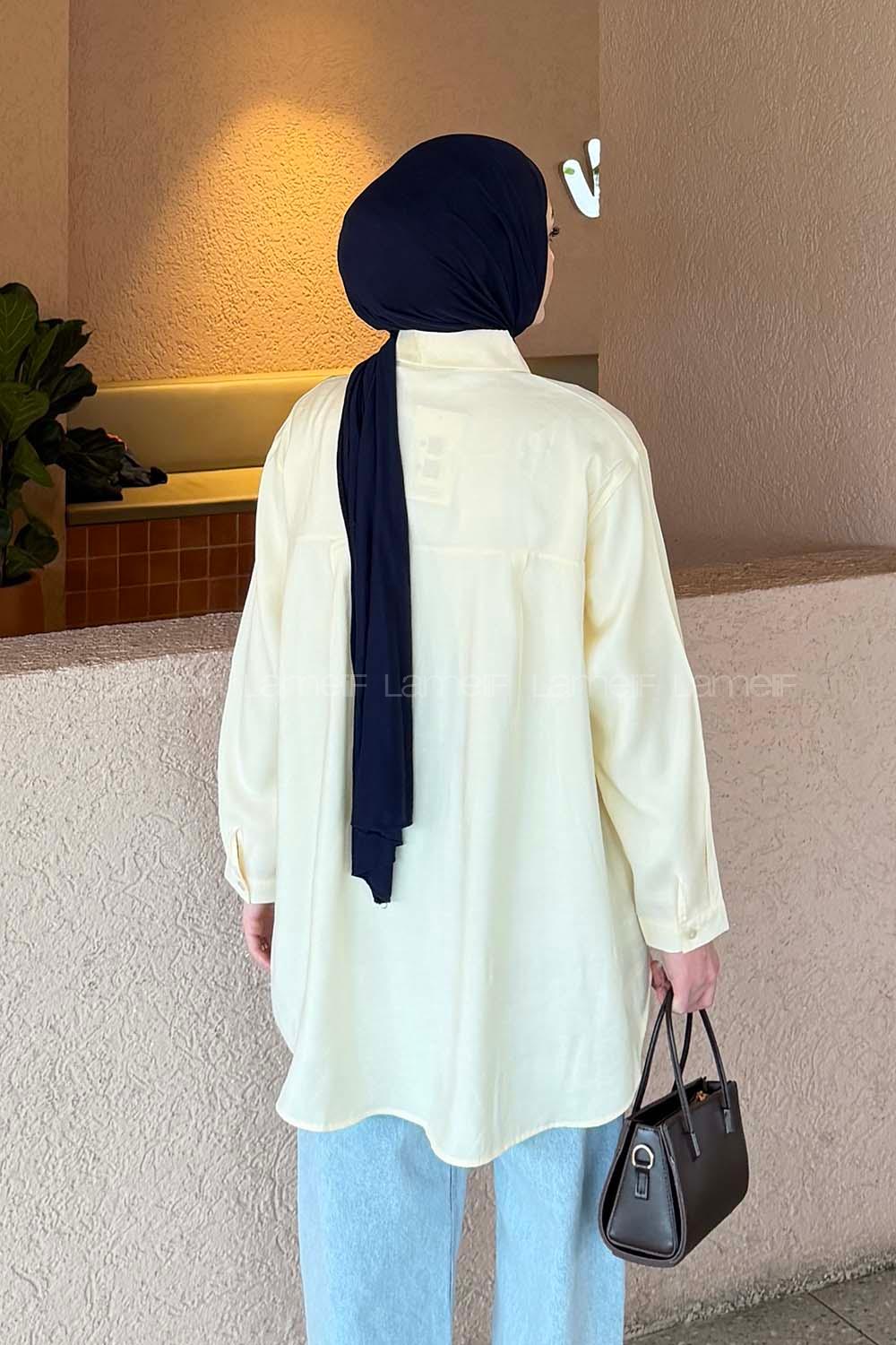 Yellow Shirt Collar Long Arm Poplin Fabric Shirt