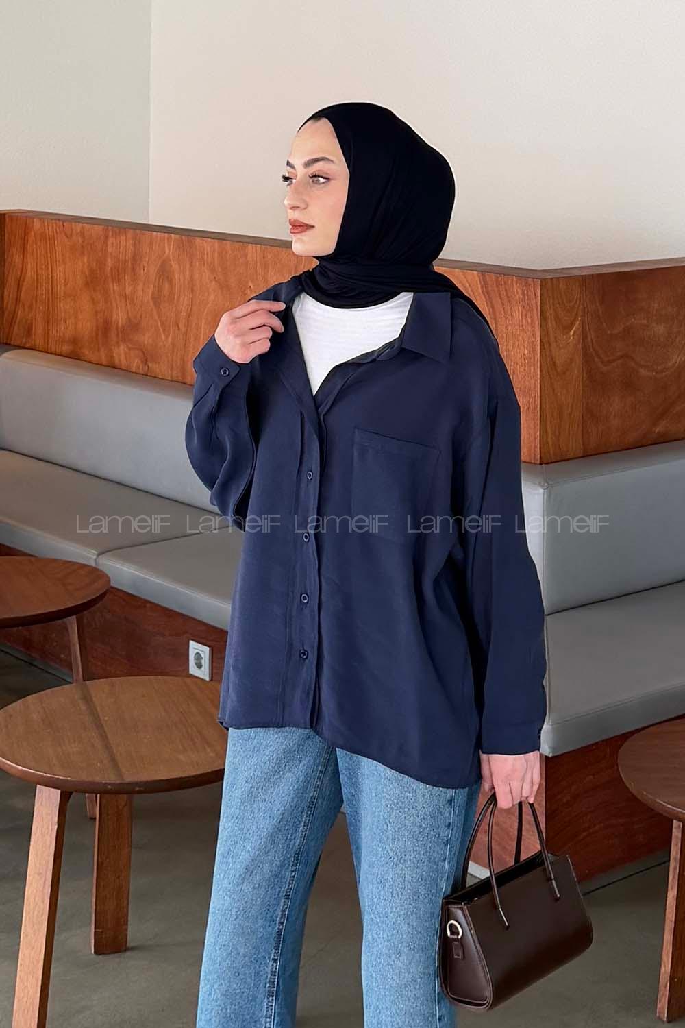 Lamelif Tensel Gömlek Lacivert