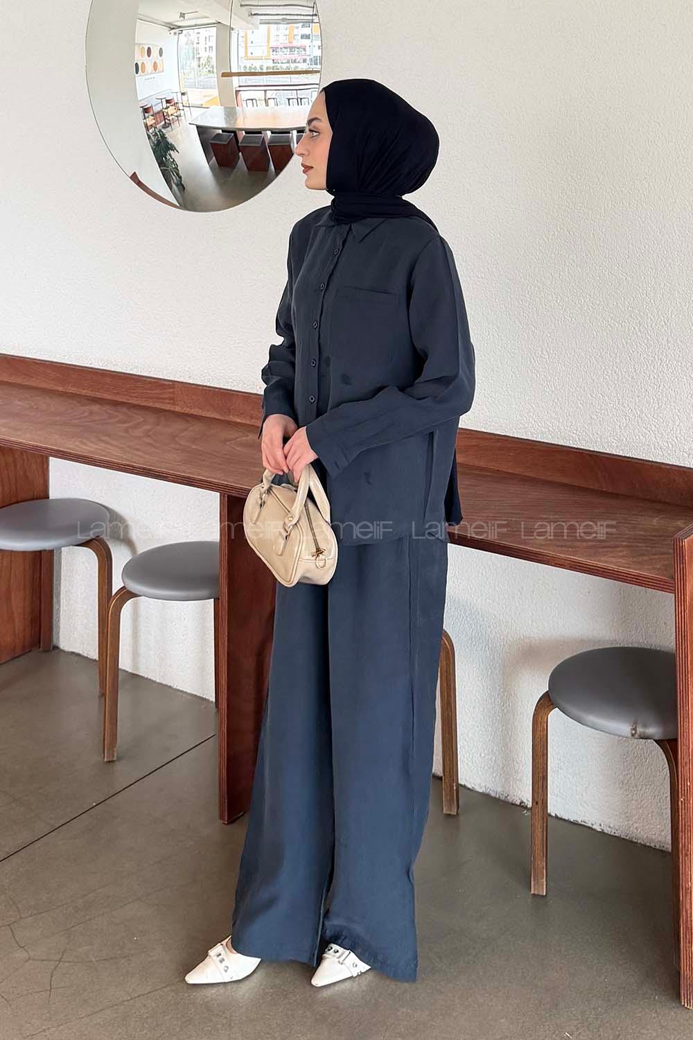 Lamelif Yaka Cepli Takım Lacivert