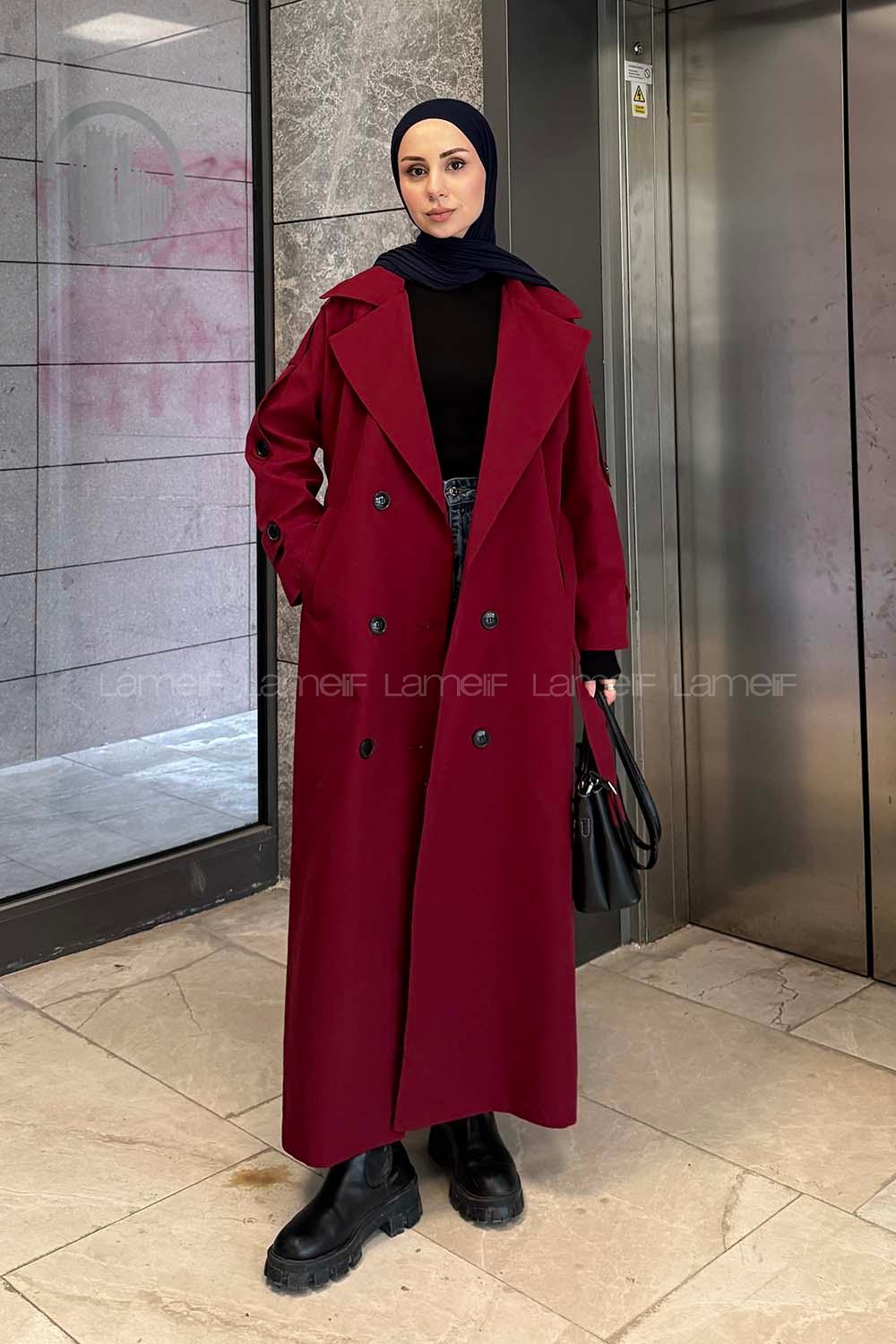 Lamelif Against Omuz Apoletli Trençkot Bordo