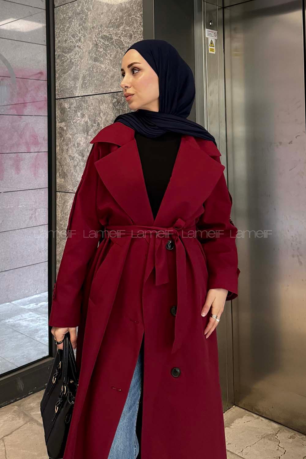 Lamelif Against Omuz Apoletli Trençkot Bordo