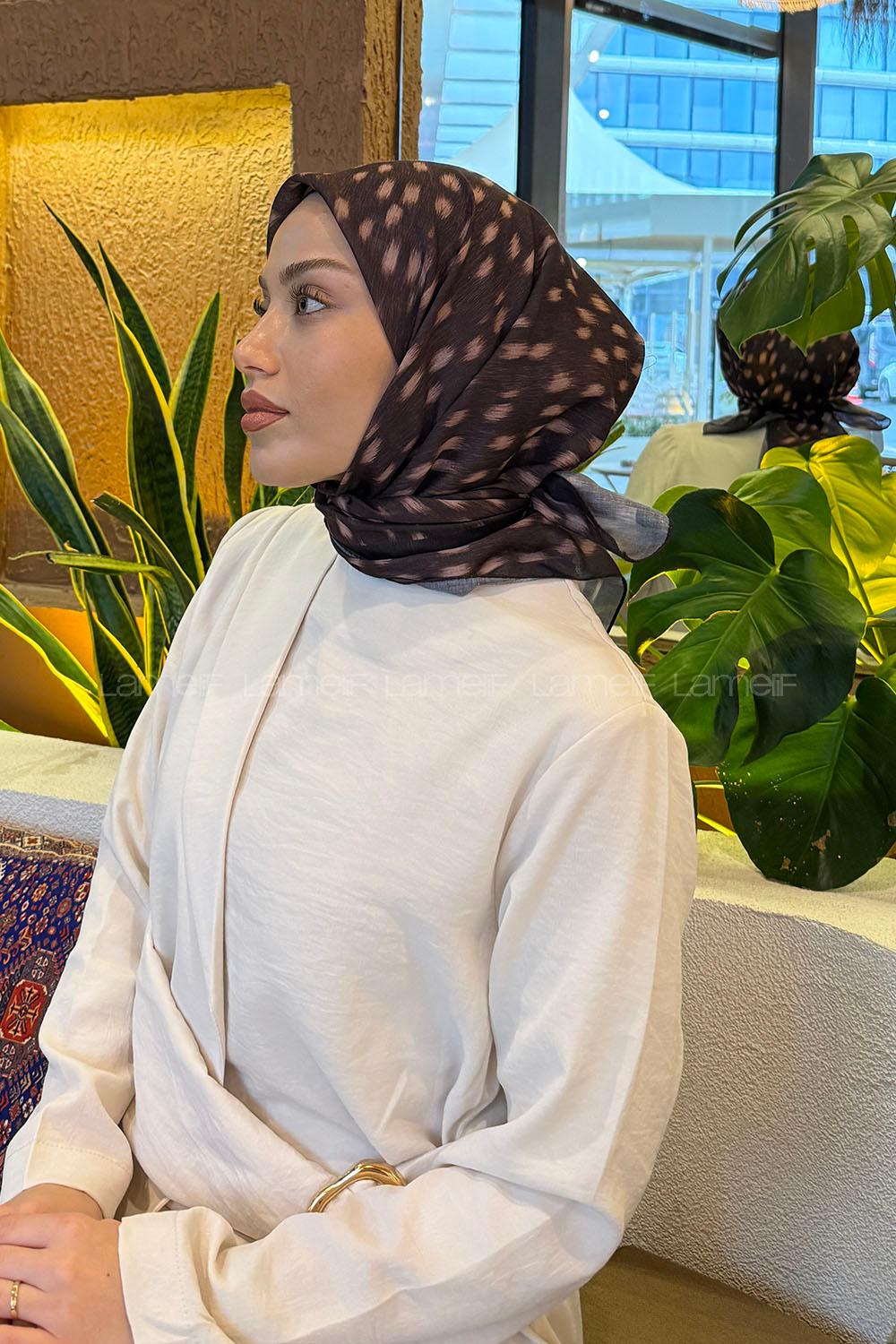 Lamelif Ceylan Desen Soft Eşarp Acı Kahve