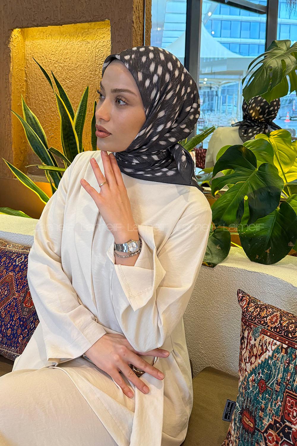 Lamelif Ceylan Desen Soft Eşarp Antrasit