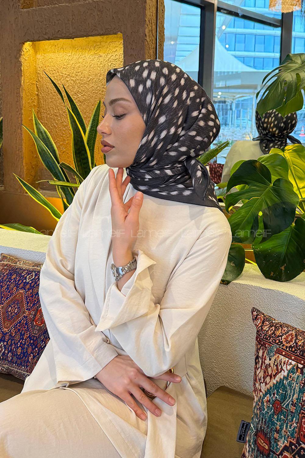 Lamelif Ceylan Desen Soft Eşarp Antrasit