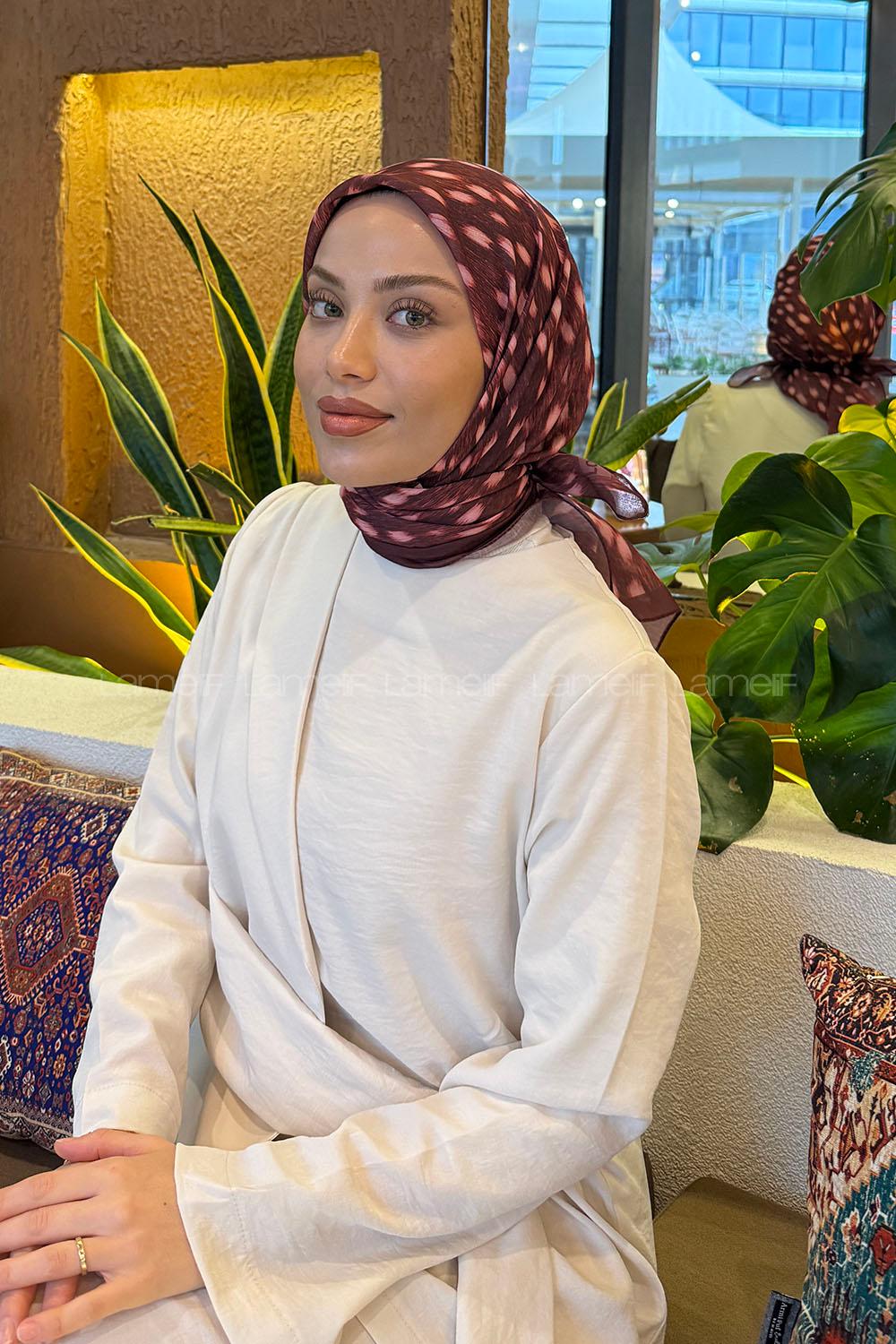 Lamelif Ceylan Desen Soft Eşarp Bordo