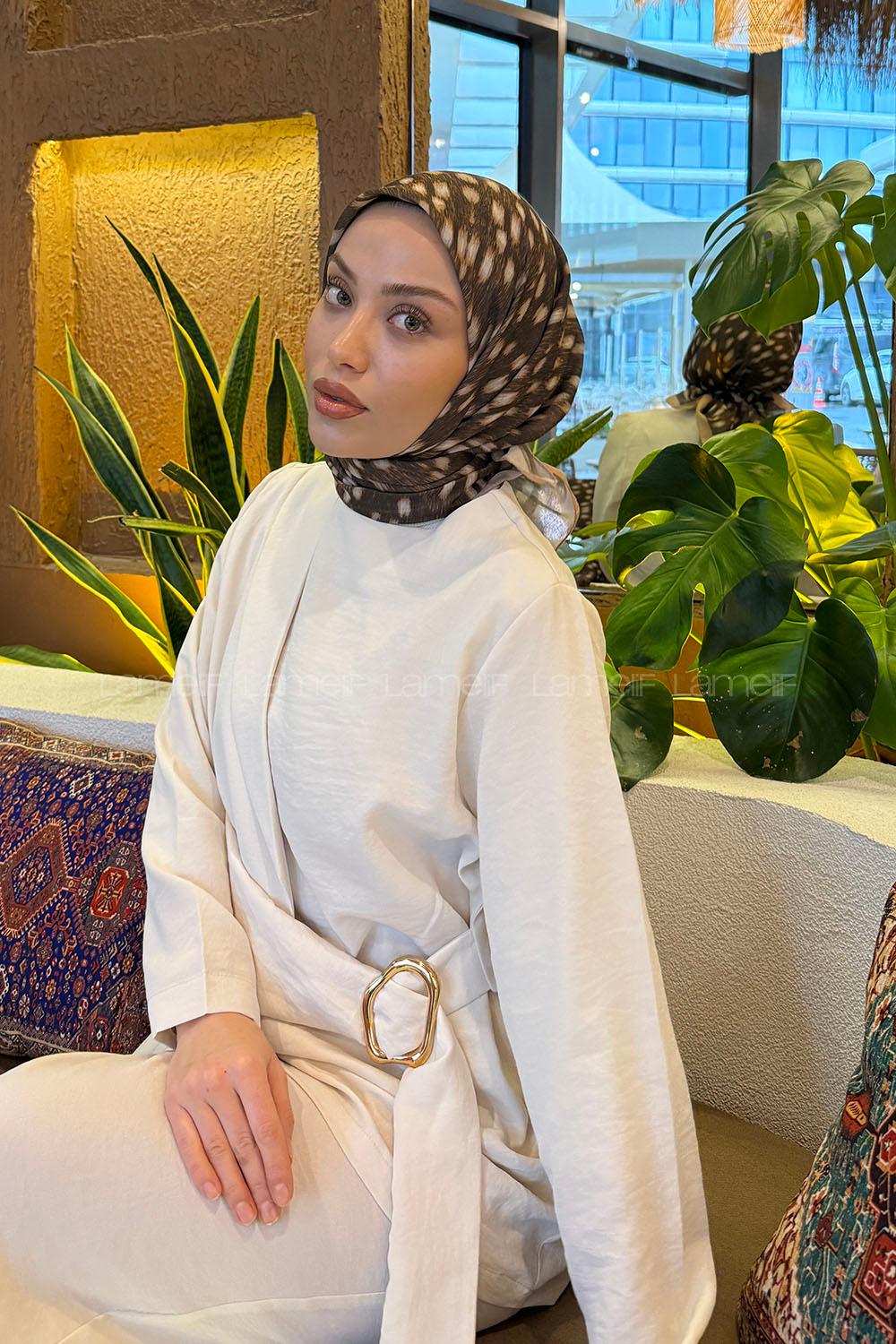 Lamelif Ceylan Desen Soft Eşarp Camel