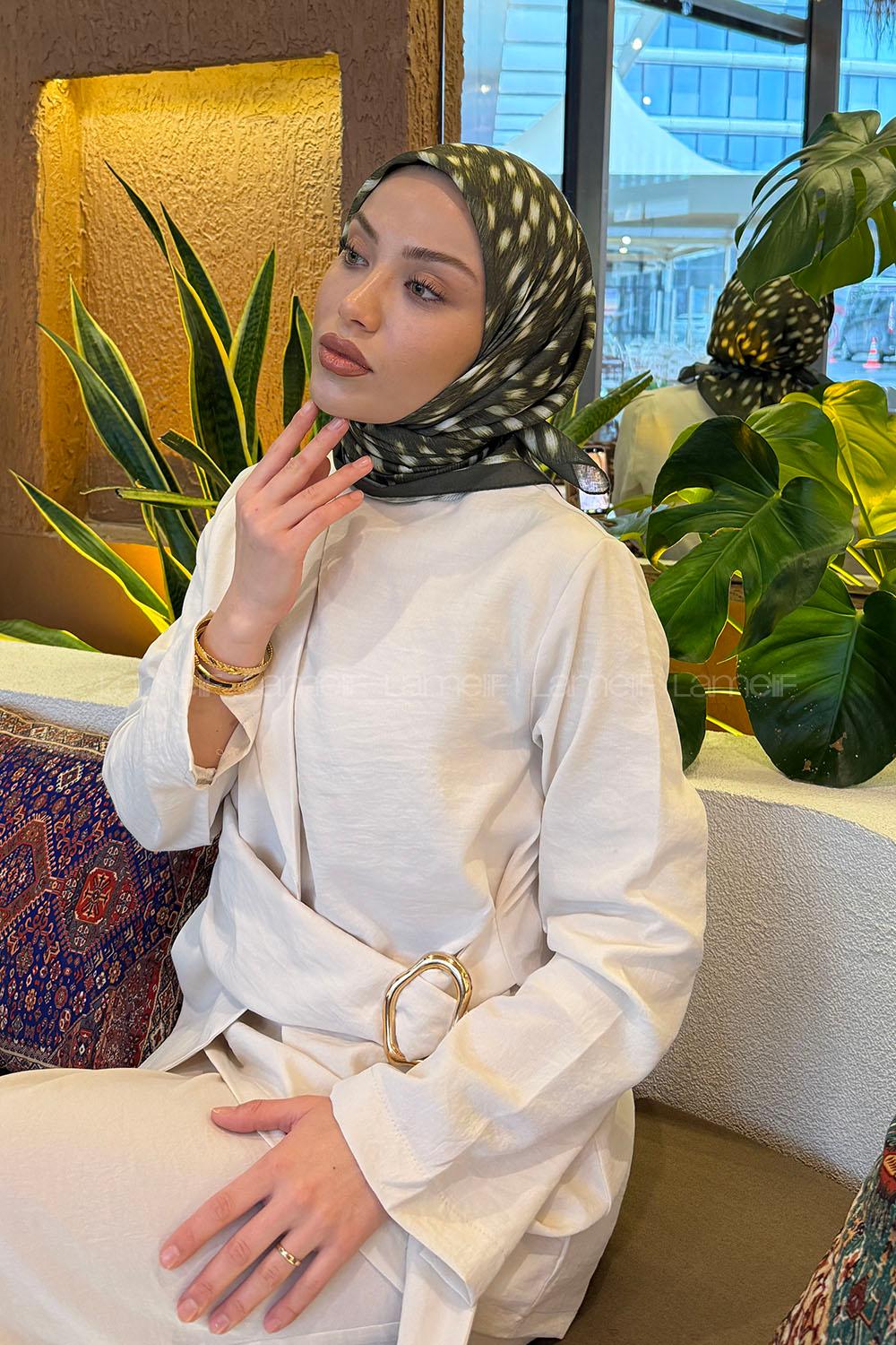 Lamelif Ceylan Desen Soft Eşarp Haki