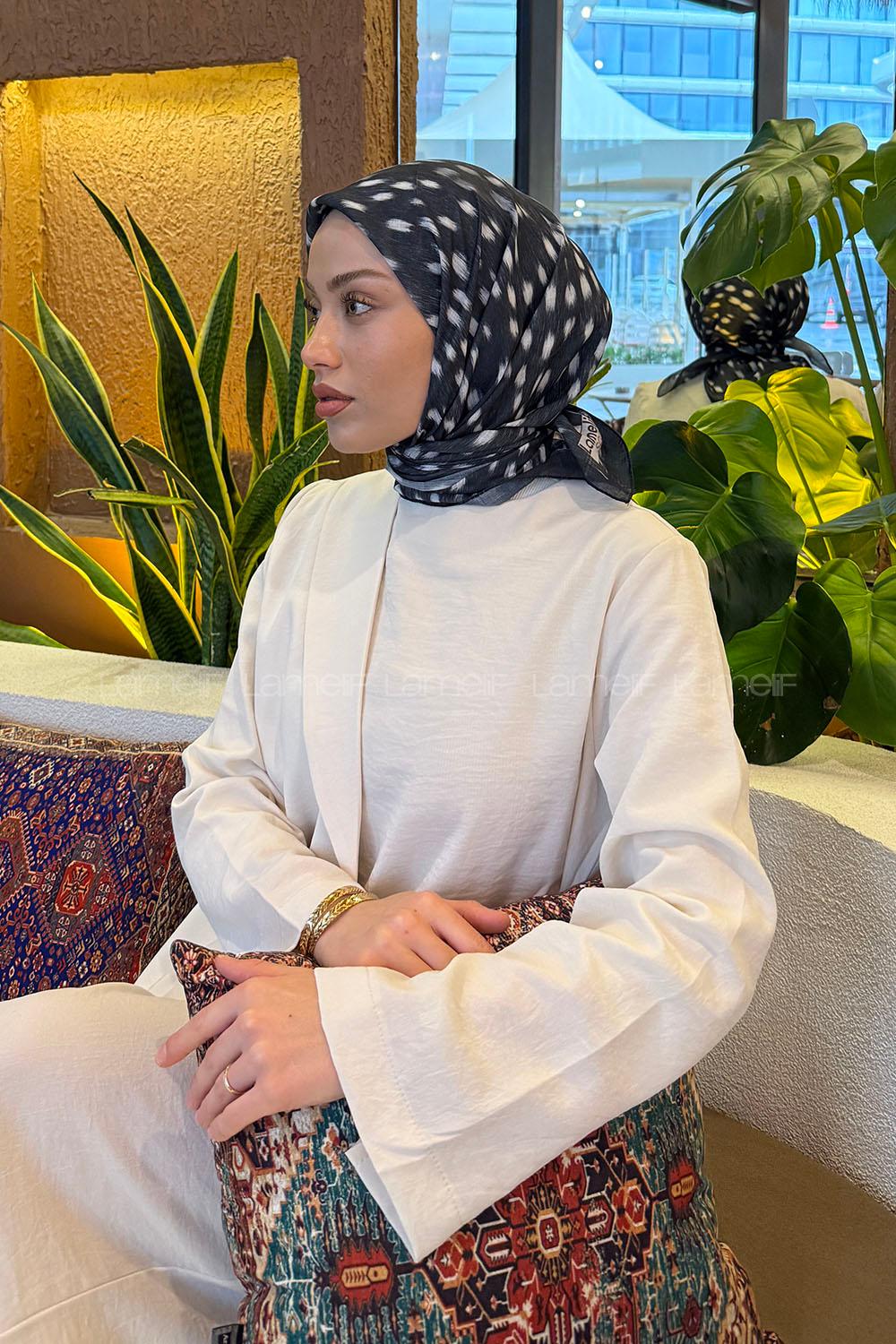 Lamelif Ceylan Desen Soft Eşarp Siyah