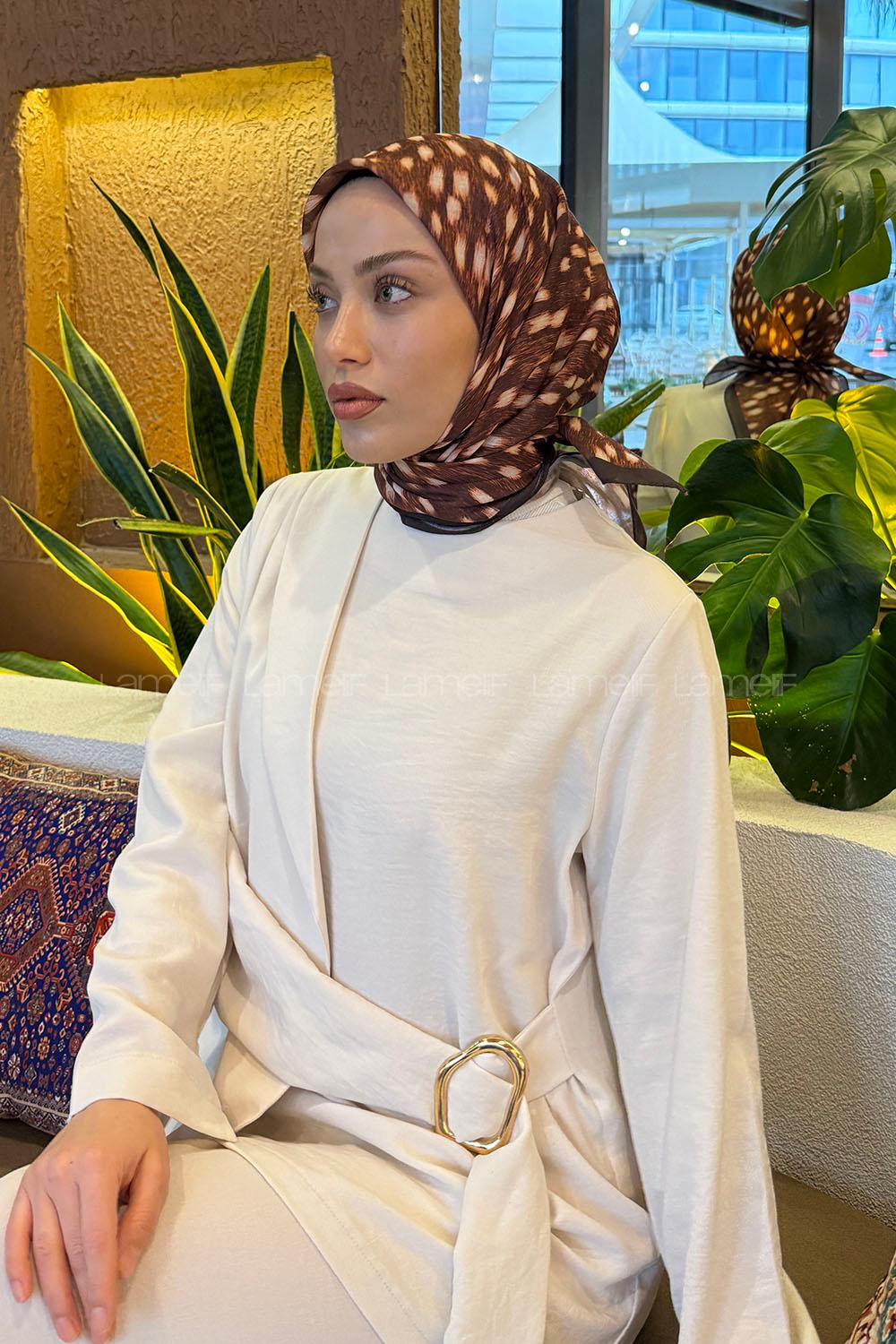 Lamelif Ceylan Desen Soft Eşarp Sütlü Kahve