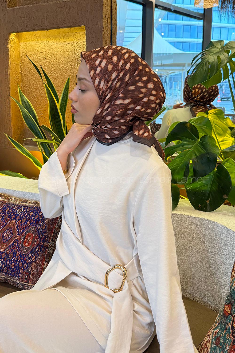 Lamelif Ceylan Desen Soft Eşarp Sütlü Kahve