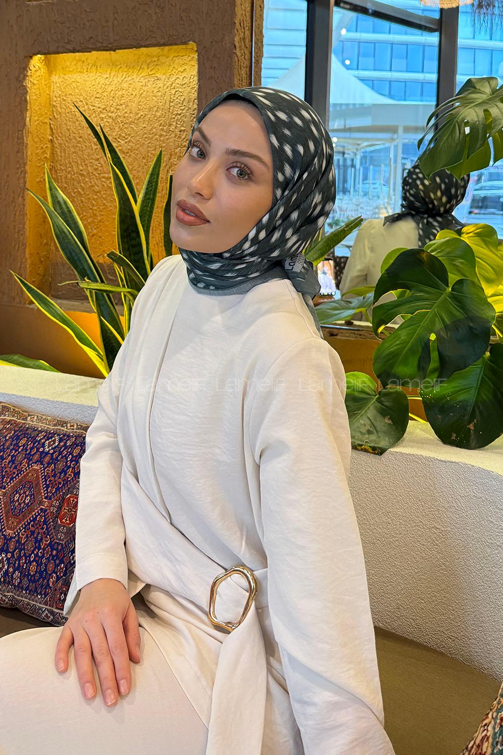 Lamelif Ceylan Desen Soft Eşarp Yaprak Yeşili