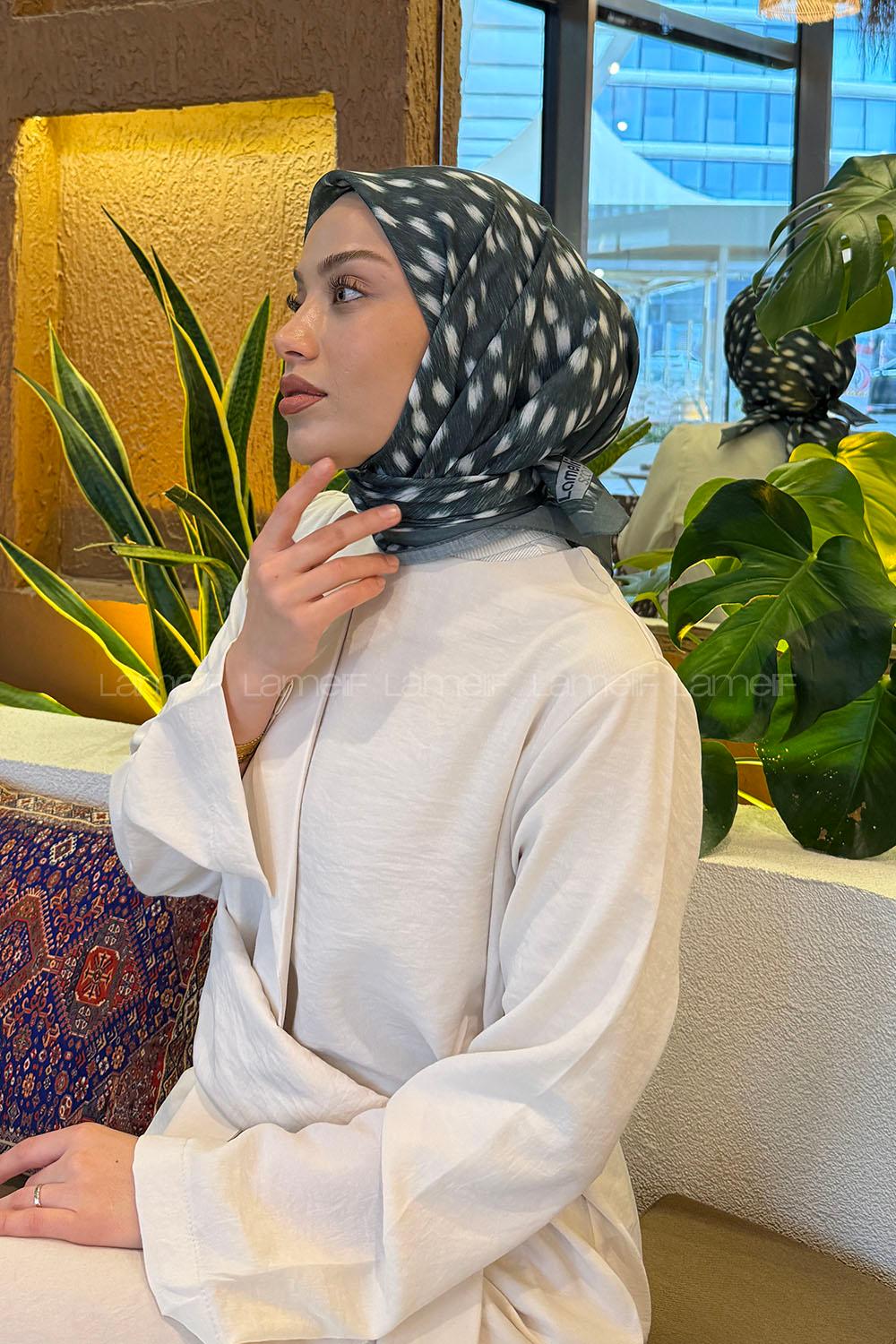 Lamelif Ceylan Desen Soft Eşarp Yaprak Yeşili