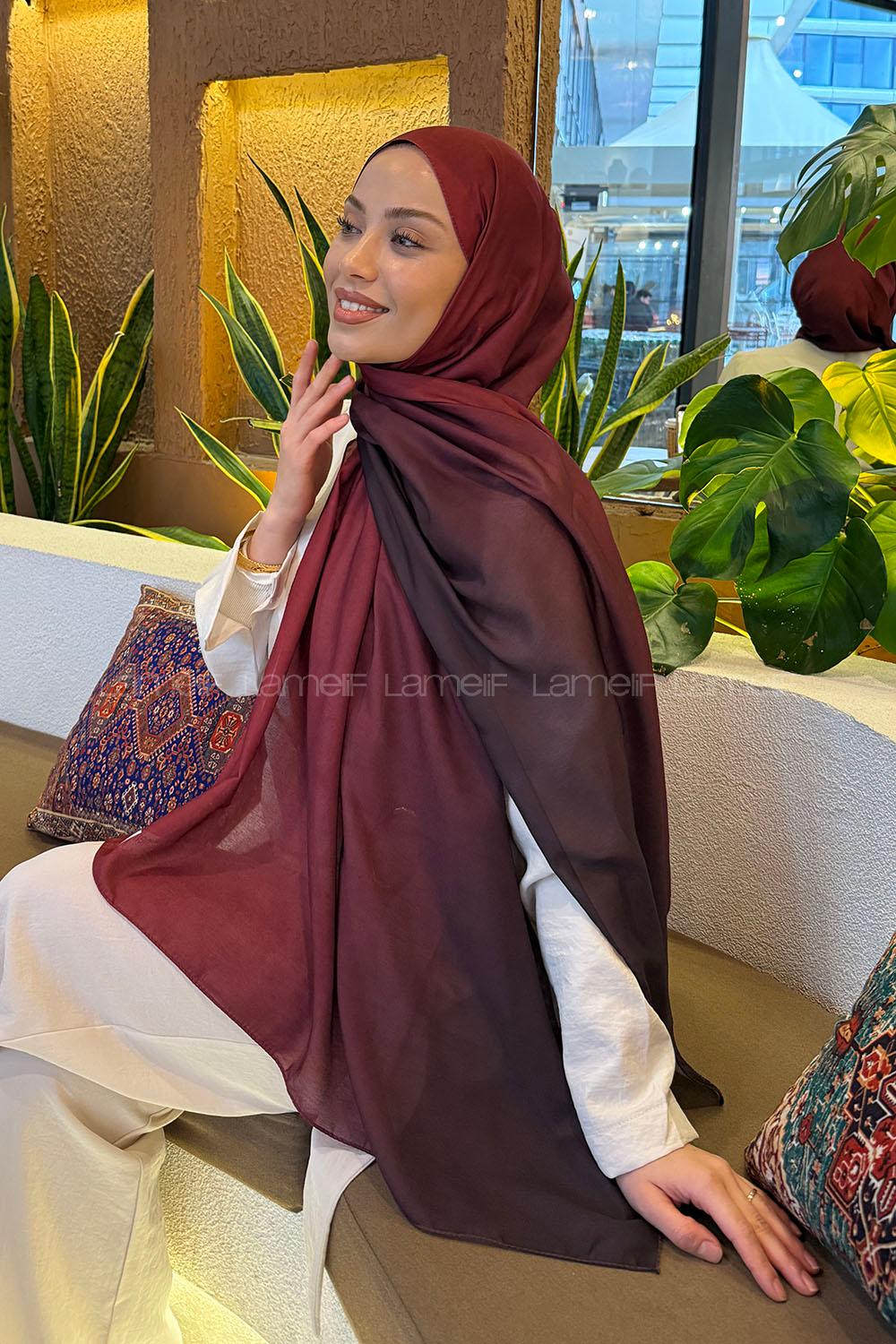 Lamelif Degrade Desen Soft Şal Bordo