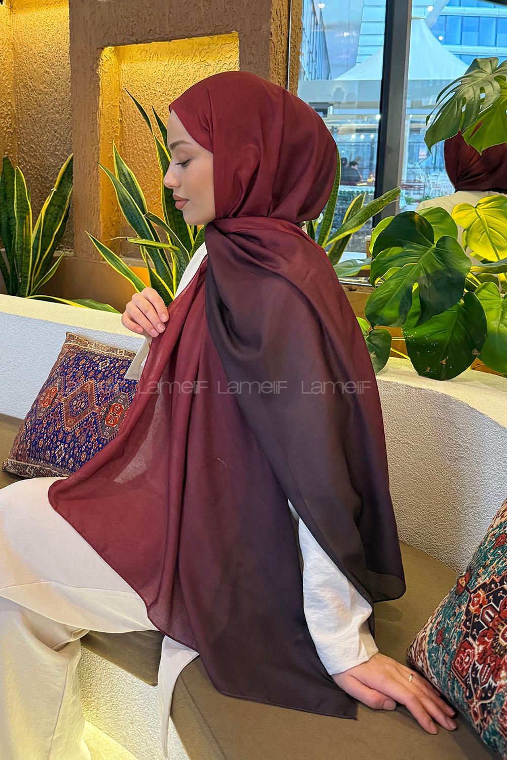 Lamelif Degrade Desen Soft Şal Bordo