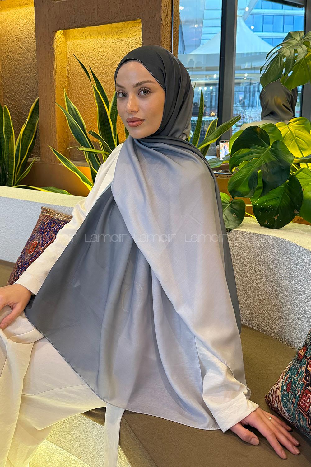 Lamelif Degrade Desen Soft Şal Füme Gümüş Gri