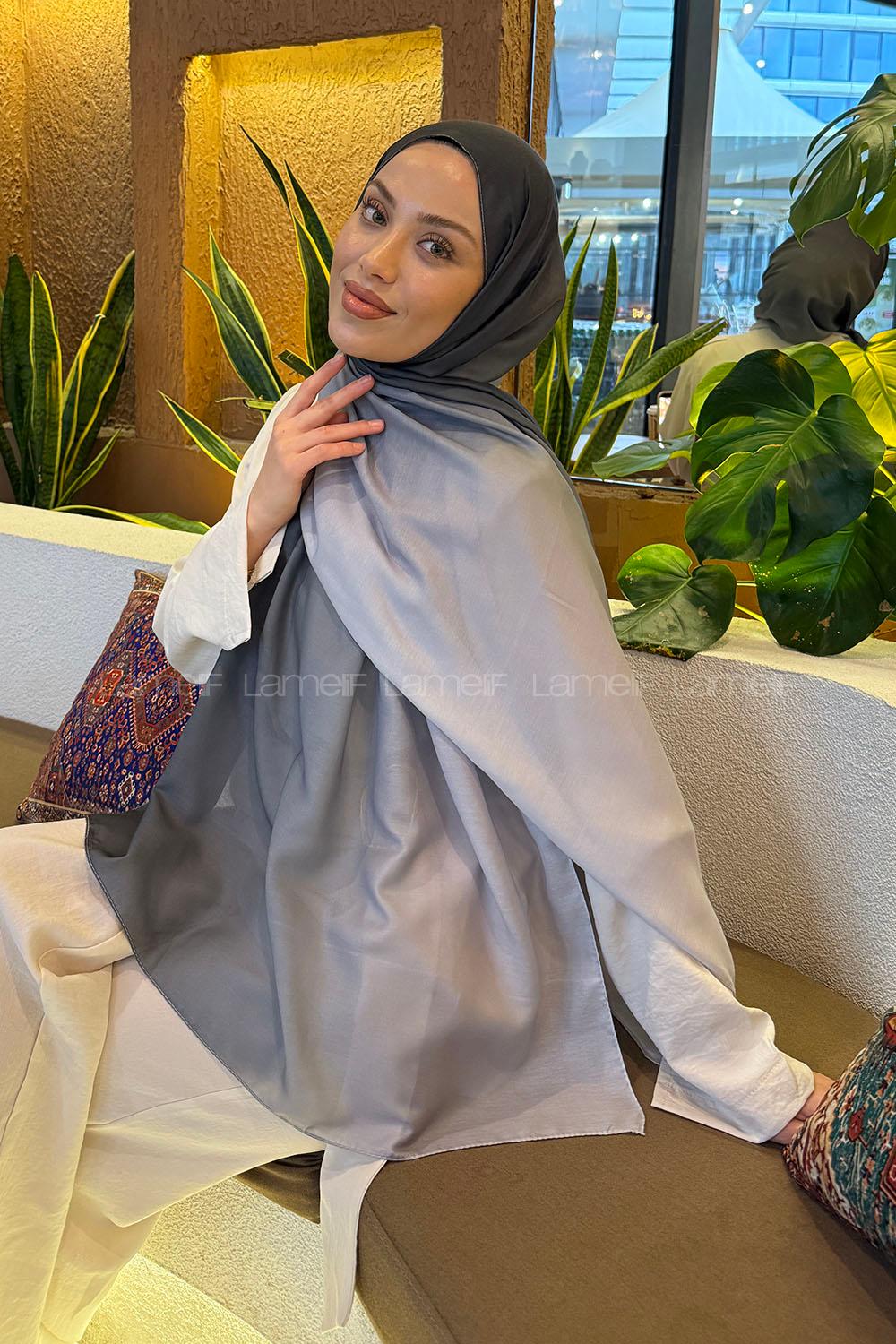 Lamelif Degrade Desen Soft Şal Füme Gümüş Gri