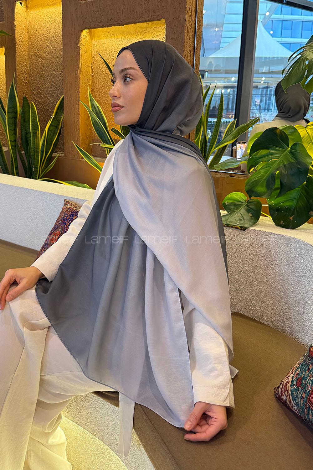 Lamelif Degrade Desen Soft Şal Füme Gümüş Gri