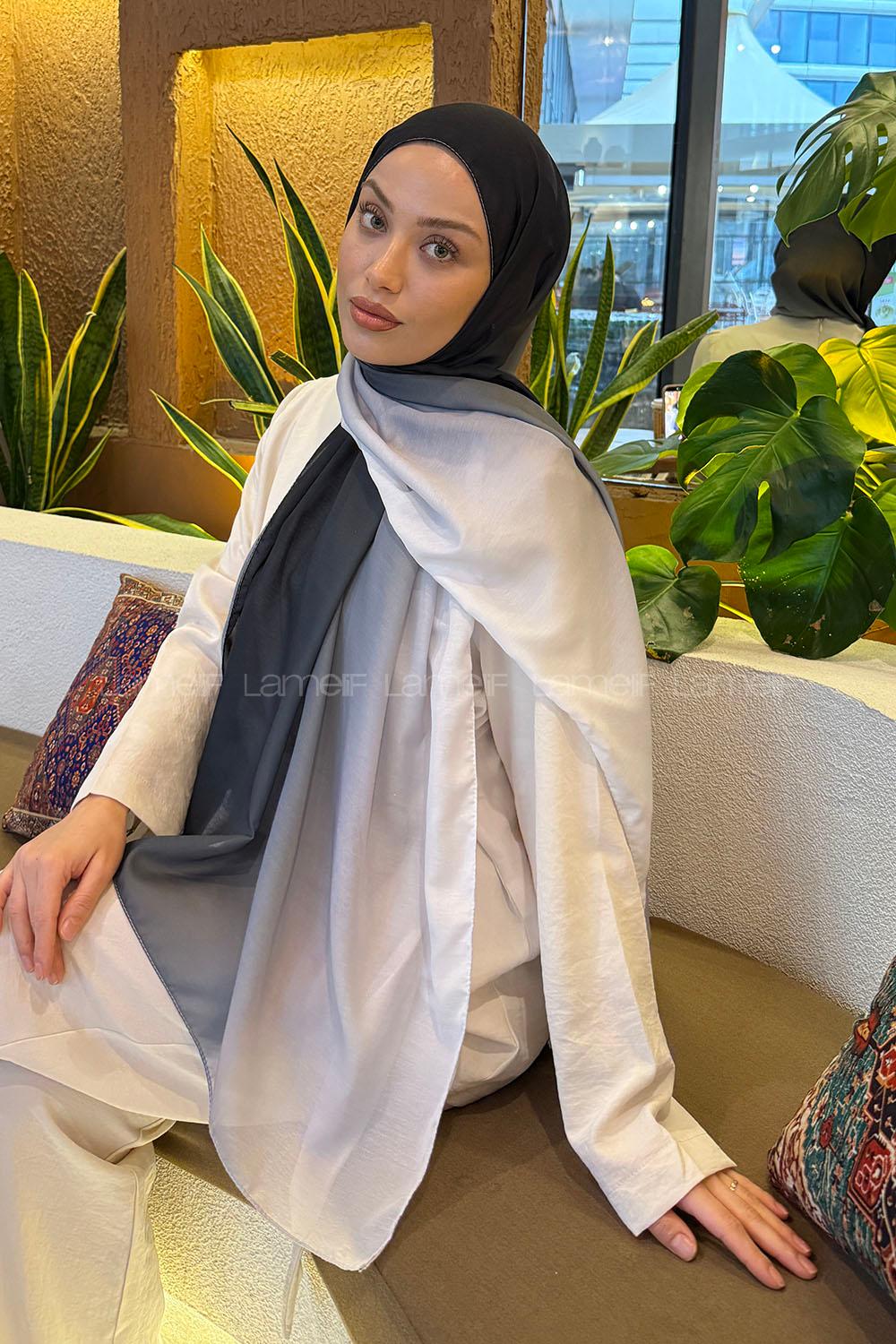 Lamelif Degrade Desen Soft Şal Siyah Beyaz