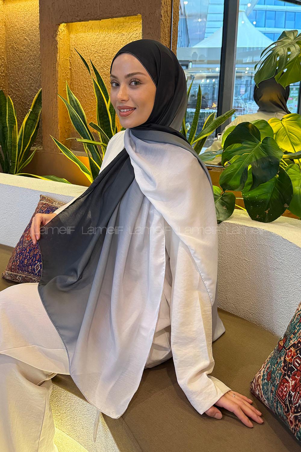 Lamelif Degrade Desen Soft Şal Siyah Beyaz