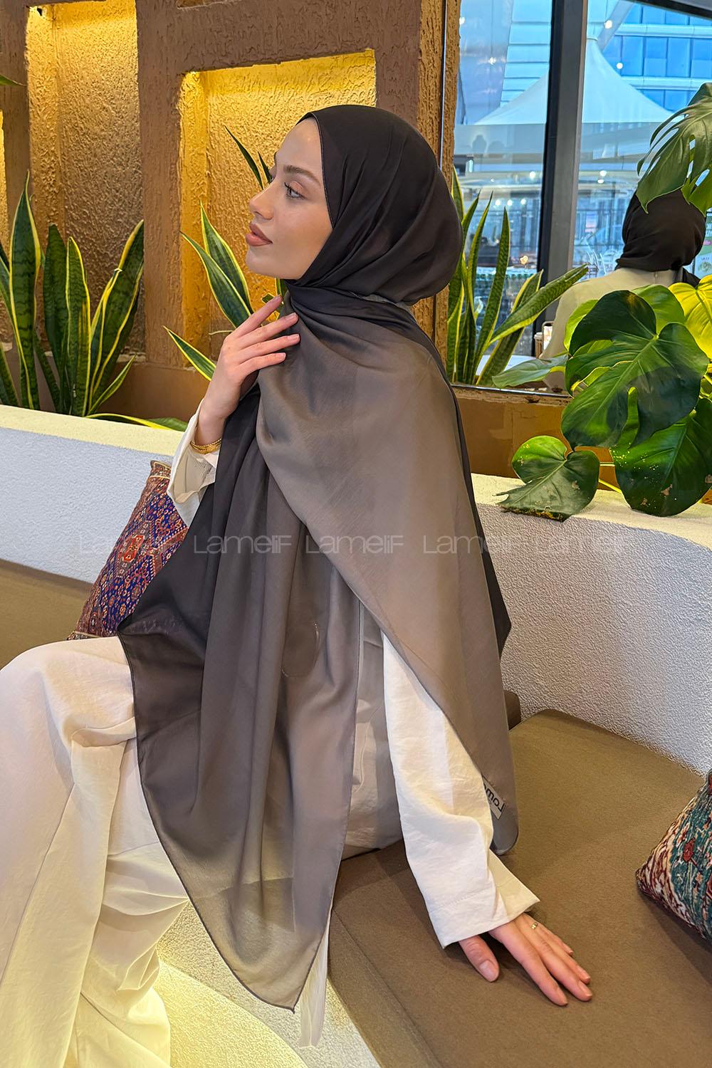 Lamelif Degrade Desen Soft Şal Siyah Toprak