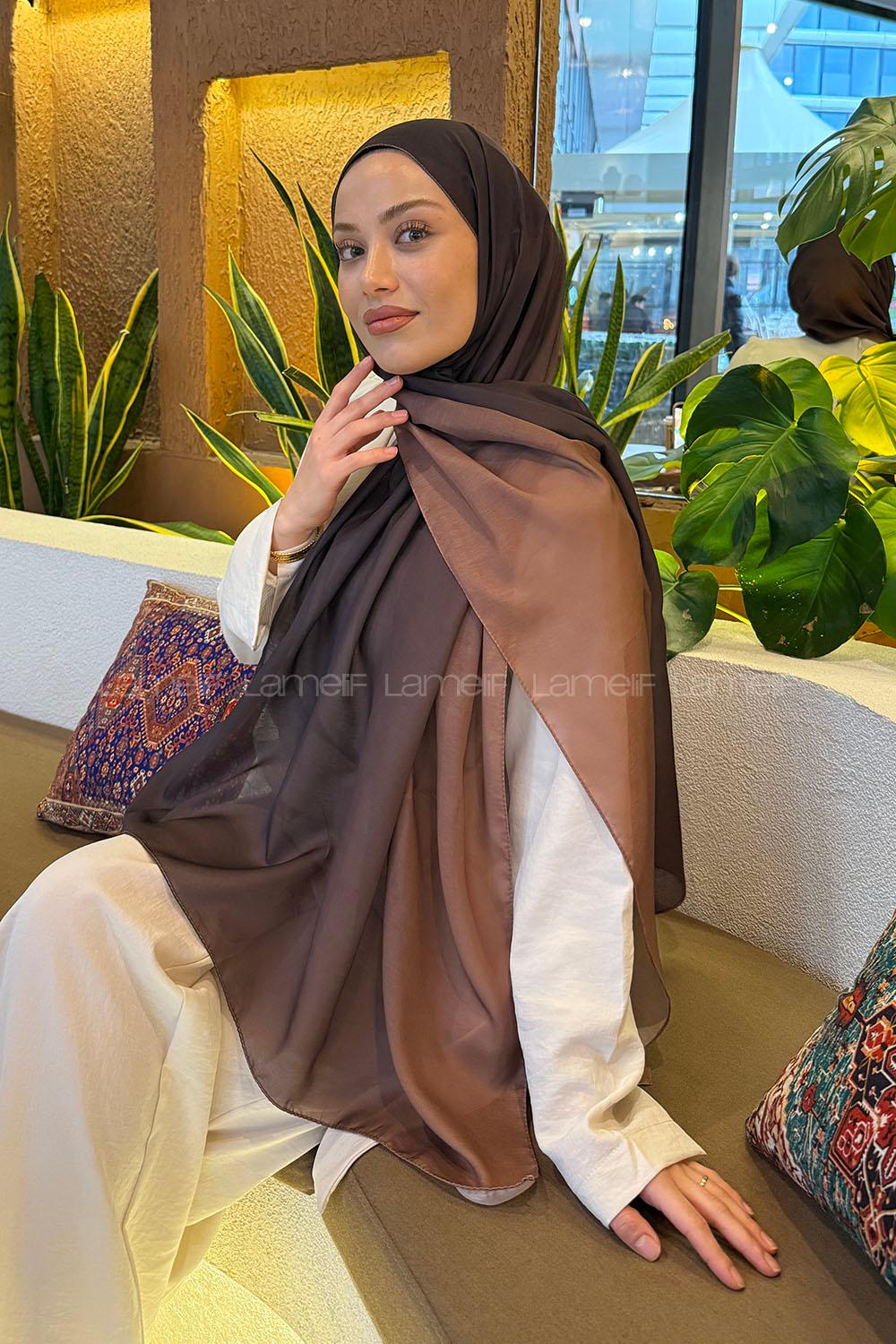 Lamelif Degrade Desen Soft Şal Sütlü Kahve
