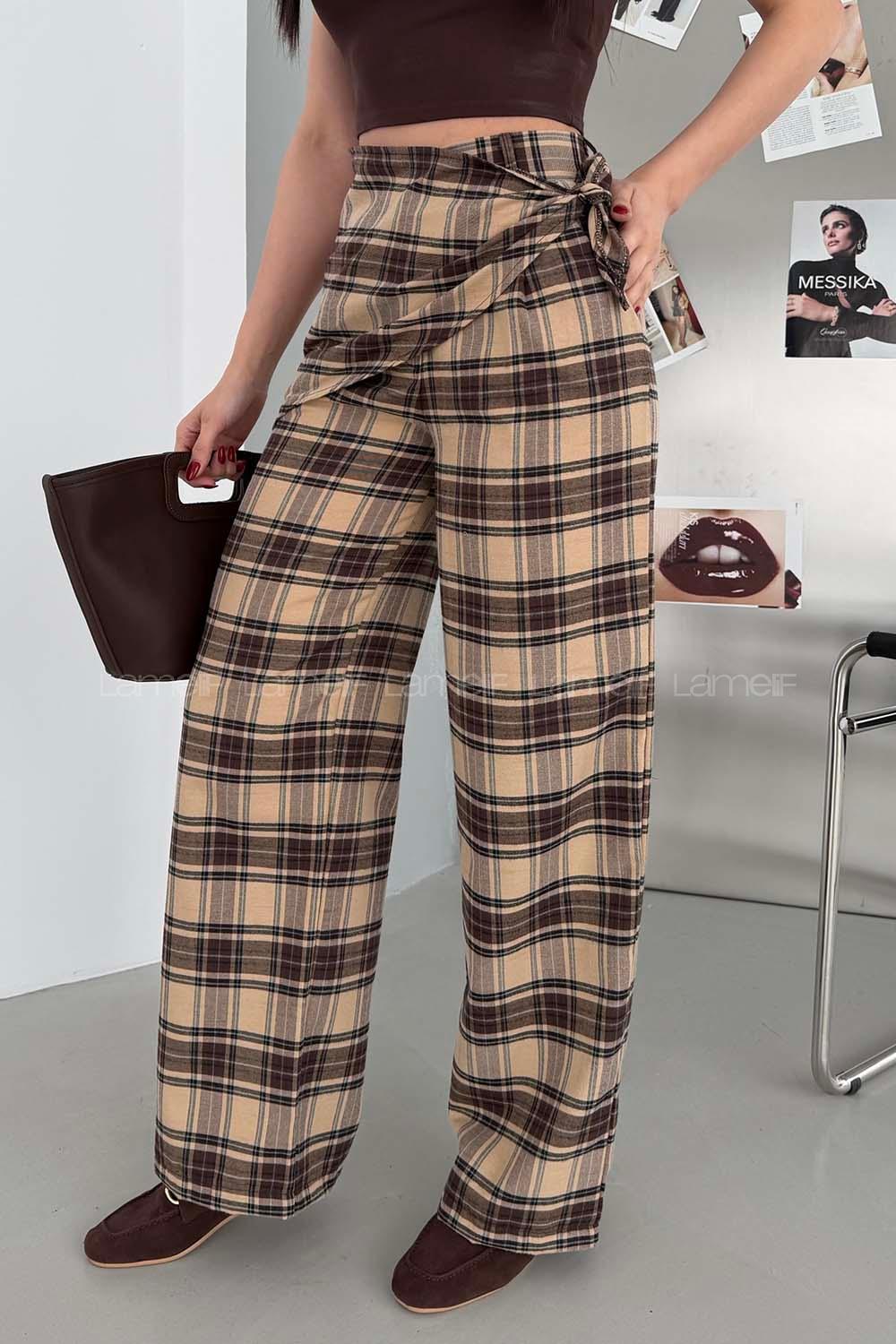 Beige Polyester High Waist Comfortable Pants