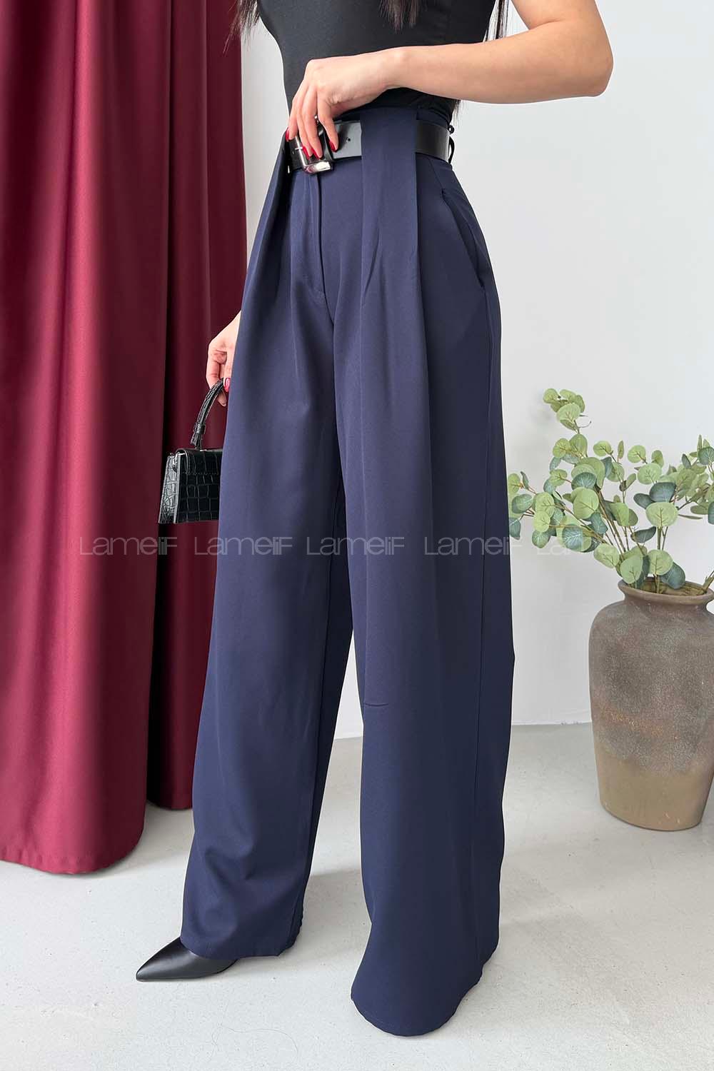 Lamelif Kemerli Palazzo Pantolon Lacivert