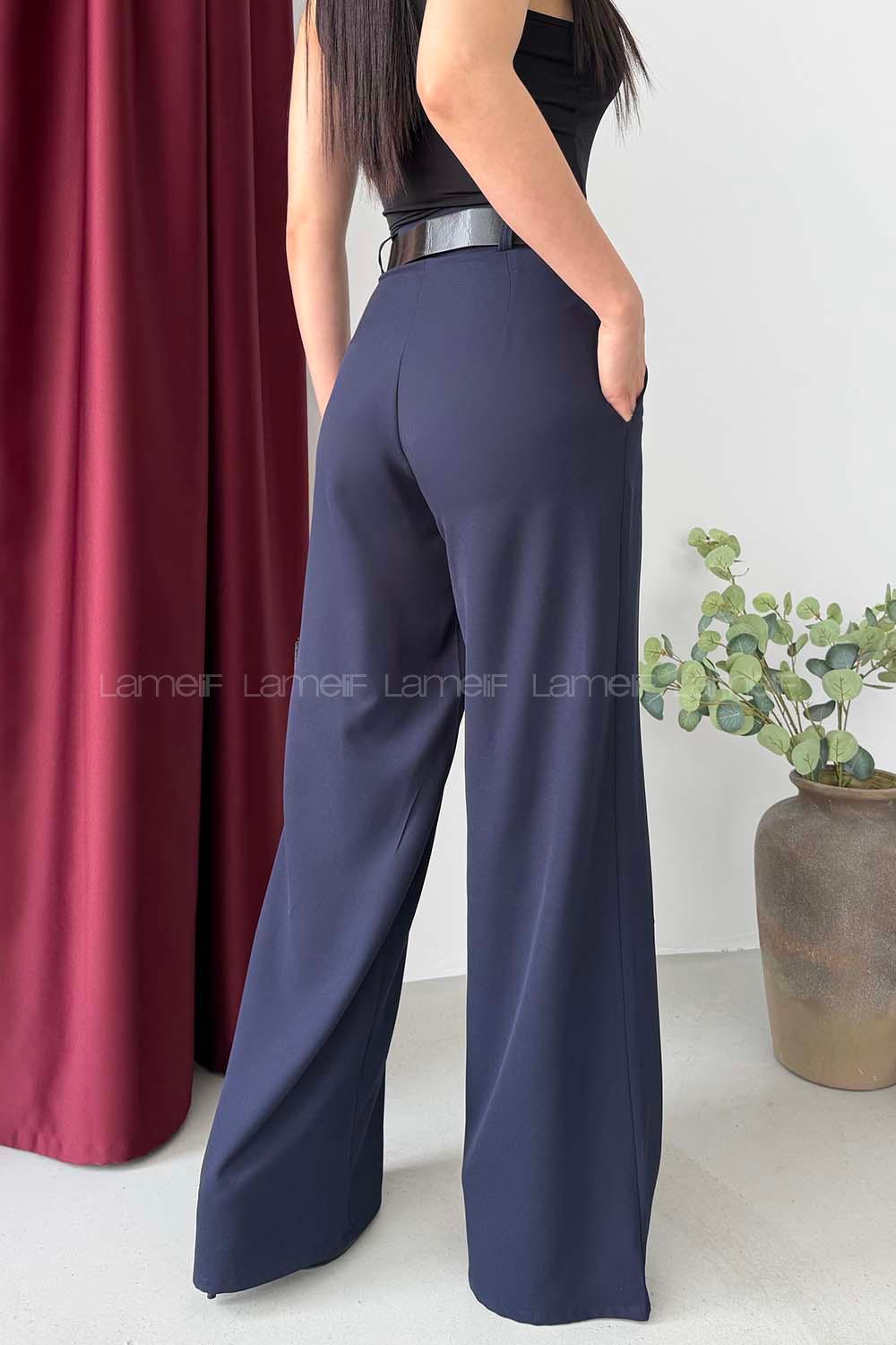 Lamelif Kemerli Palazzo Pantolon Lacivert