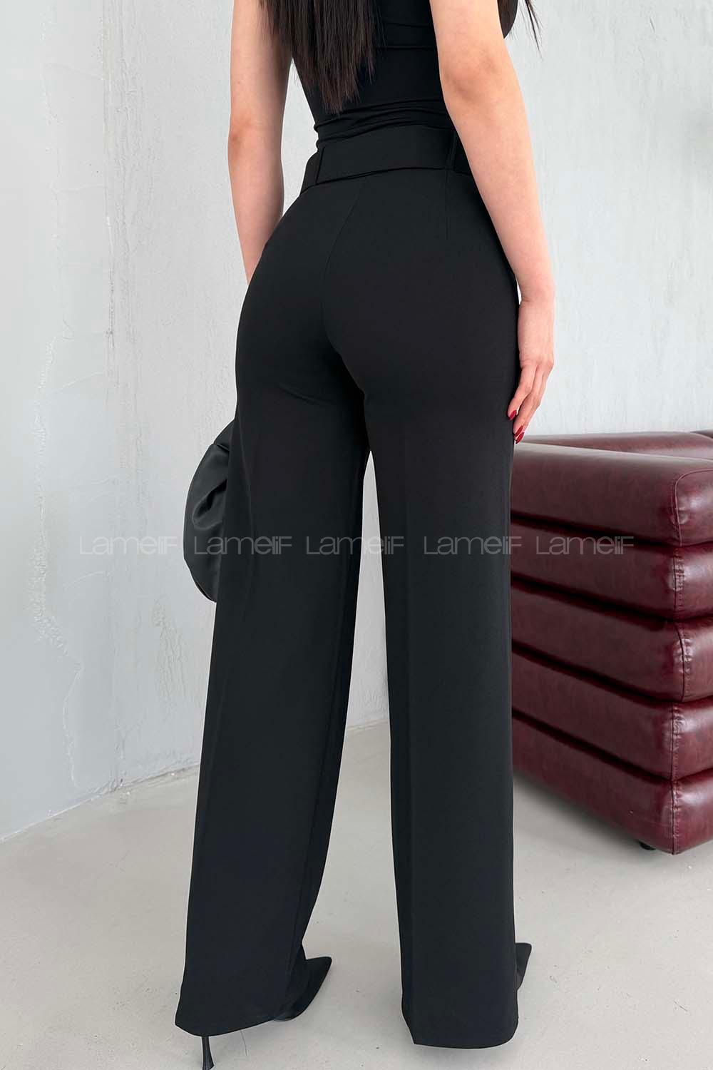 Black Combed Fabric High Waist Comfortable Pants