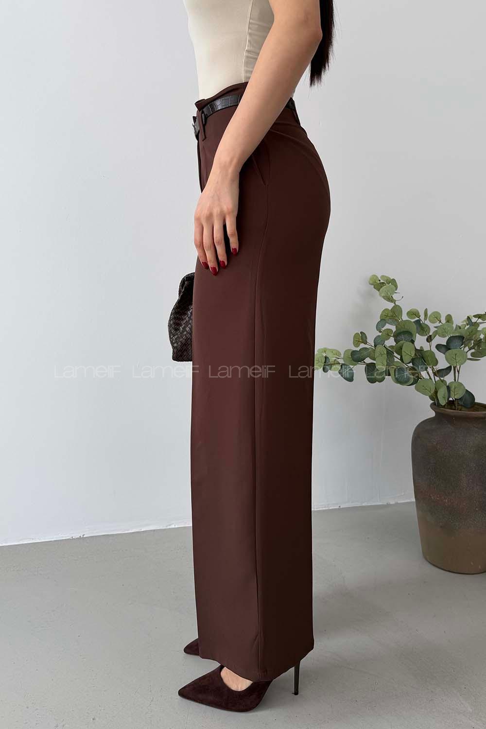 Bitter Brown Cotton High Waist Material Pants