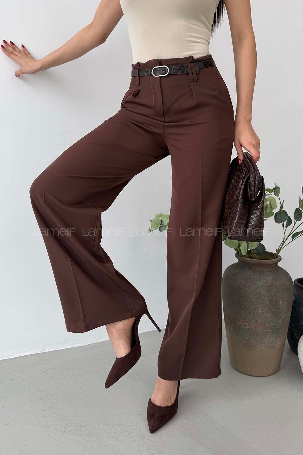 Bitter Brown Cotton High Waist Material Pants