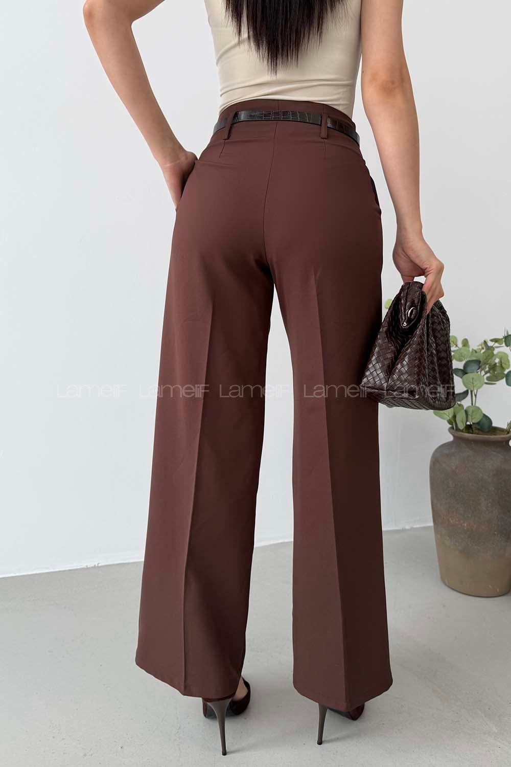 Bitter Brown Cotton High Waist Material Pants
