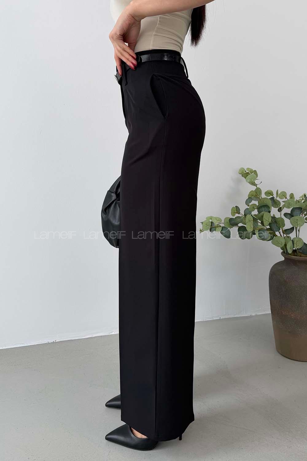 Black Cotton High Waist Material Pants