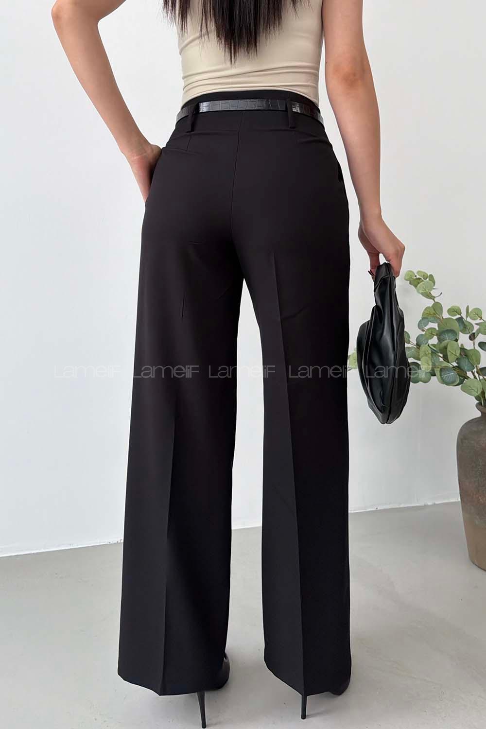 Black Cotton High Waist Material Pants