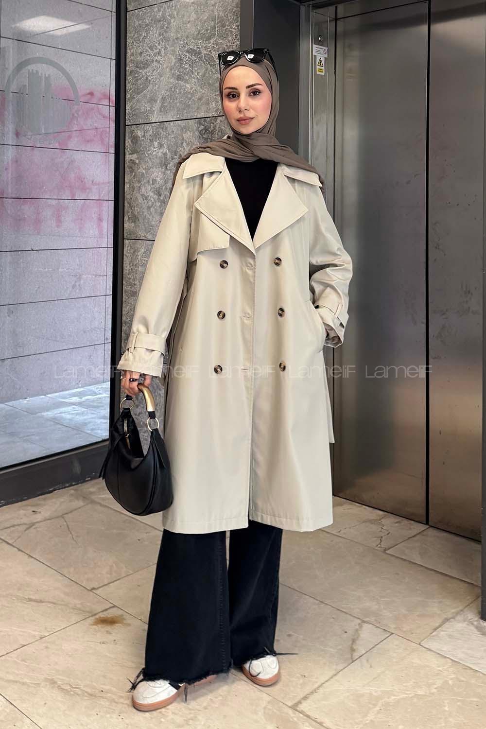 Lamelif Klasik Kuşaklı Trenç Taş