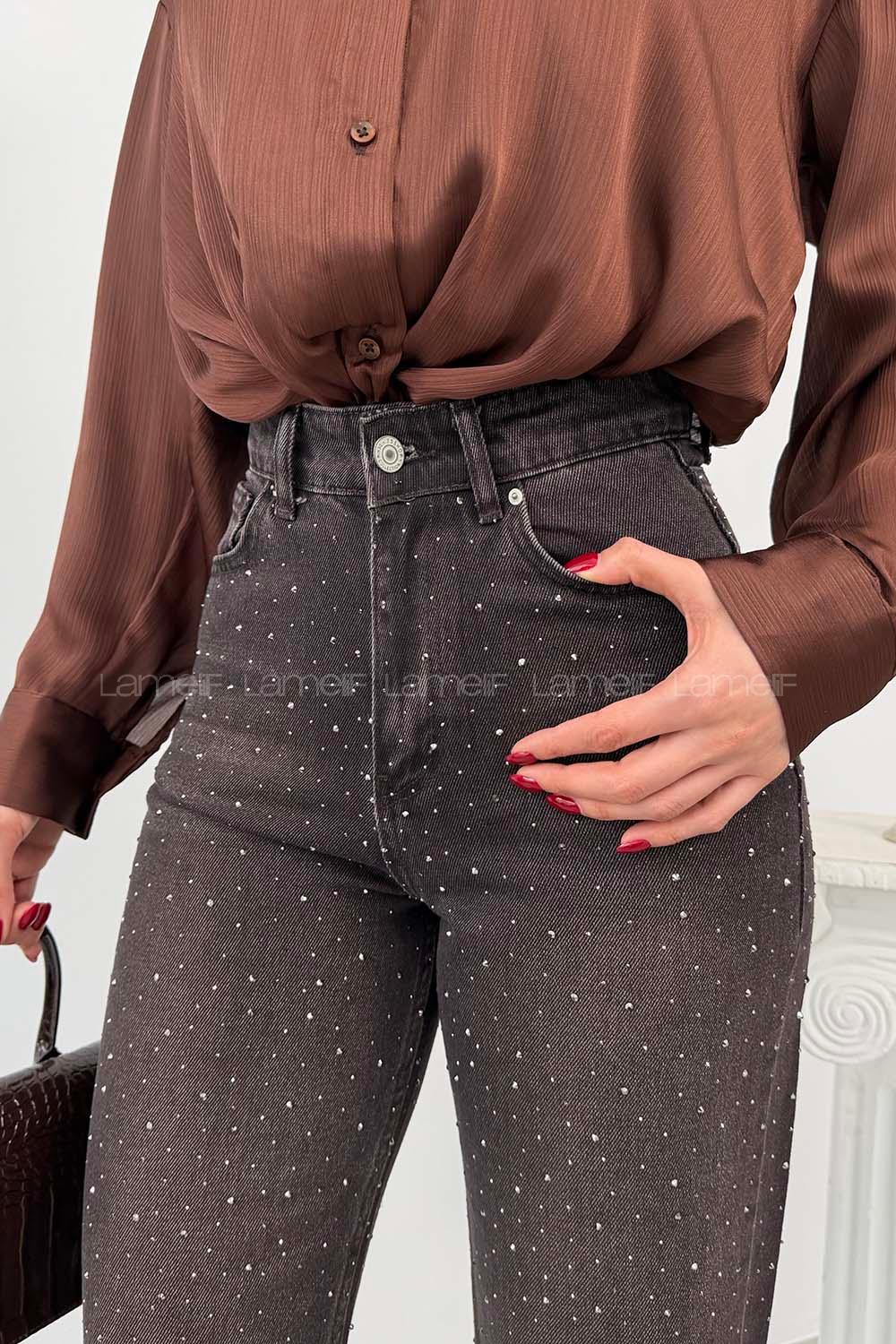 Lamelif Palazzo Taş Detaylı Jean Kahverengi