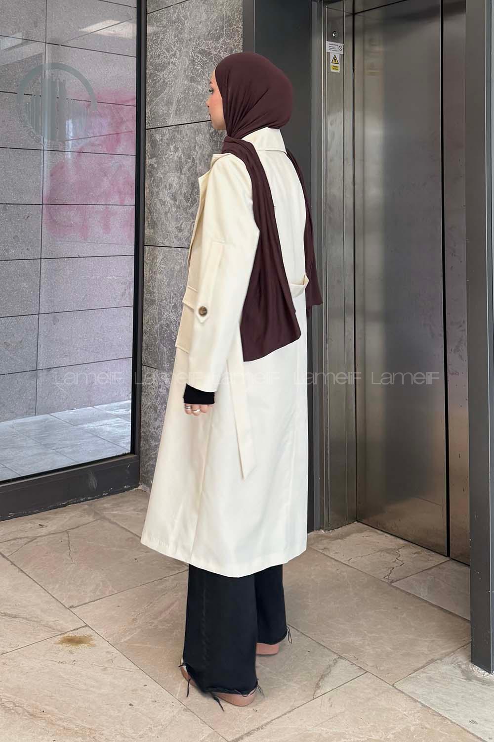 Lamelif Pelican Ön Düğmeli Trençkot Krem