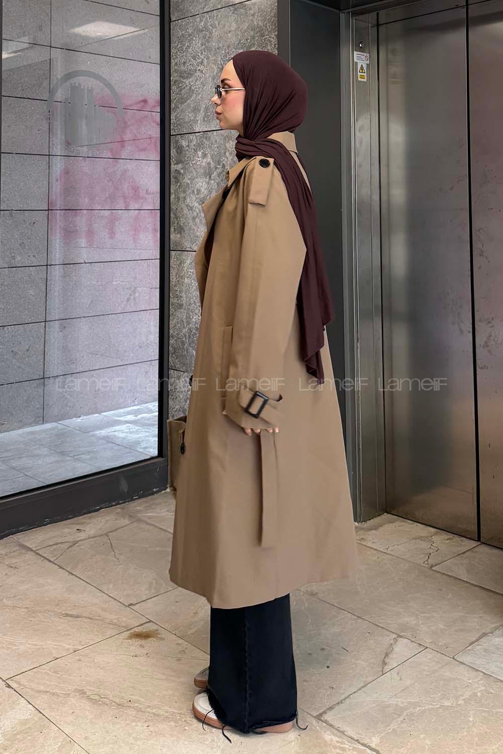 Brown Reglan Sleeveless Arm Without Accessories Poplin Fabric Trench Coat