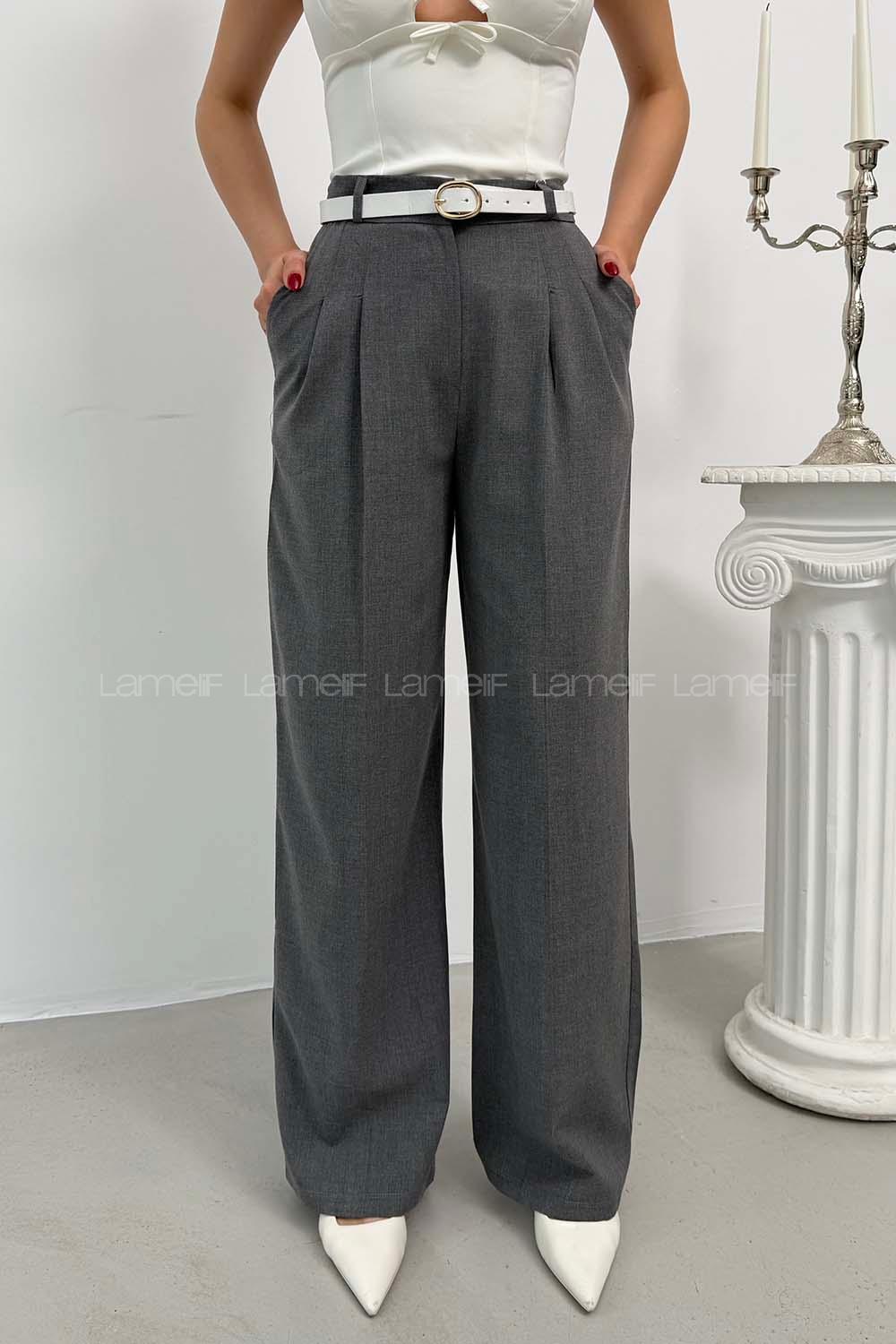 Gray Viscose Fabric Polyester High Waist Material Pants